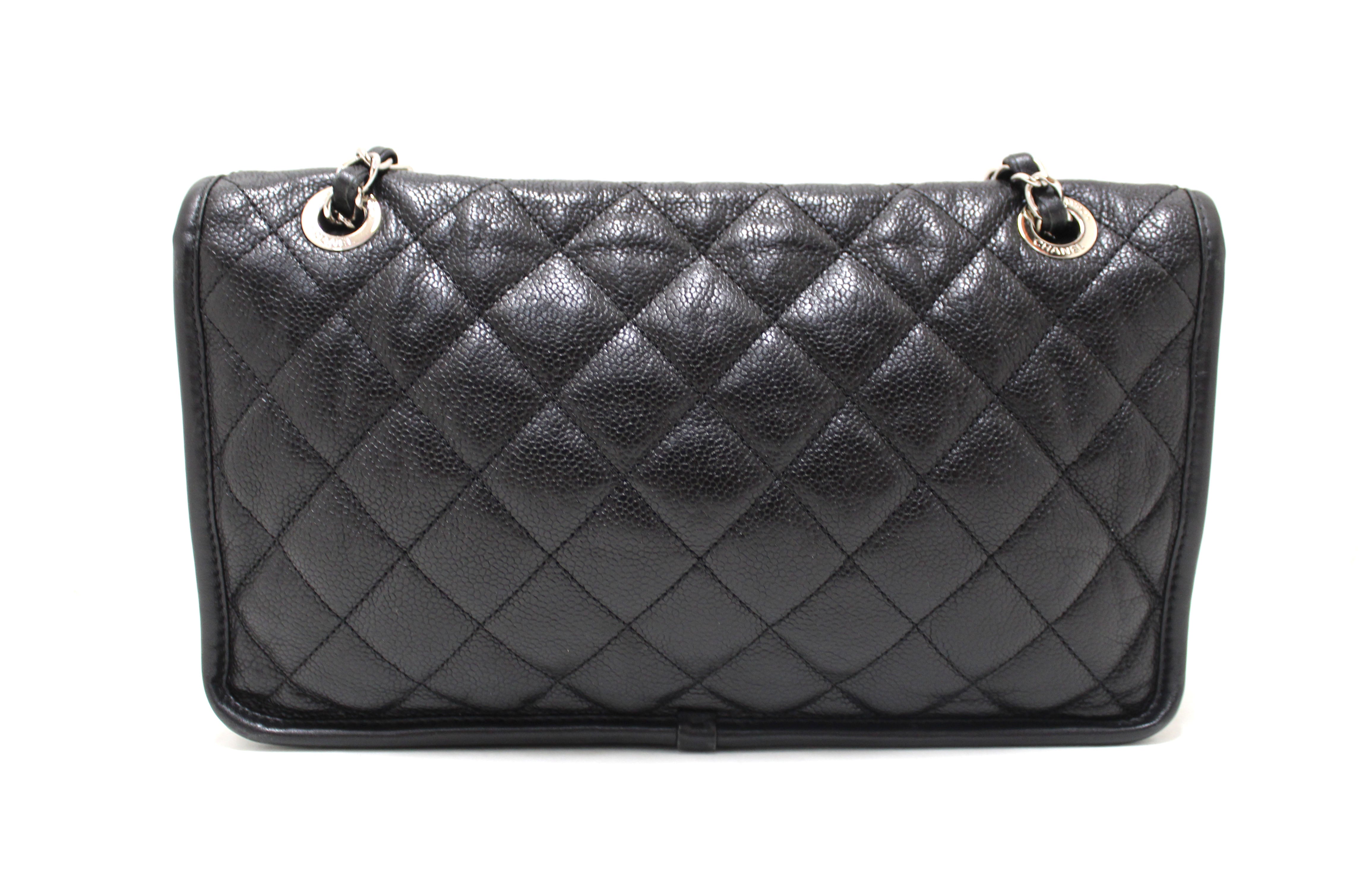 Authentic Chanel Black Quilted Caviar Leather Riviera Flap Shoulder Bag