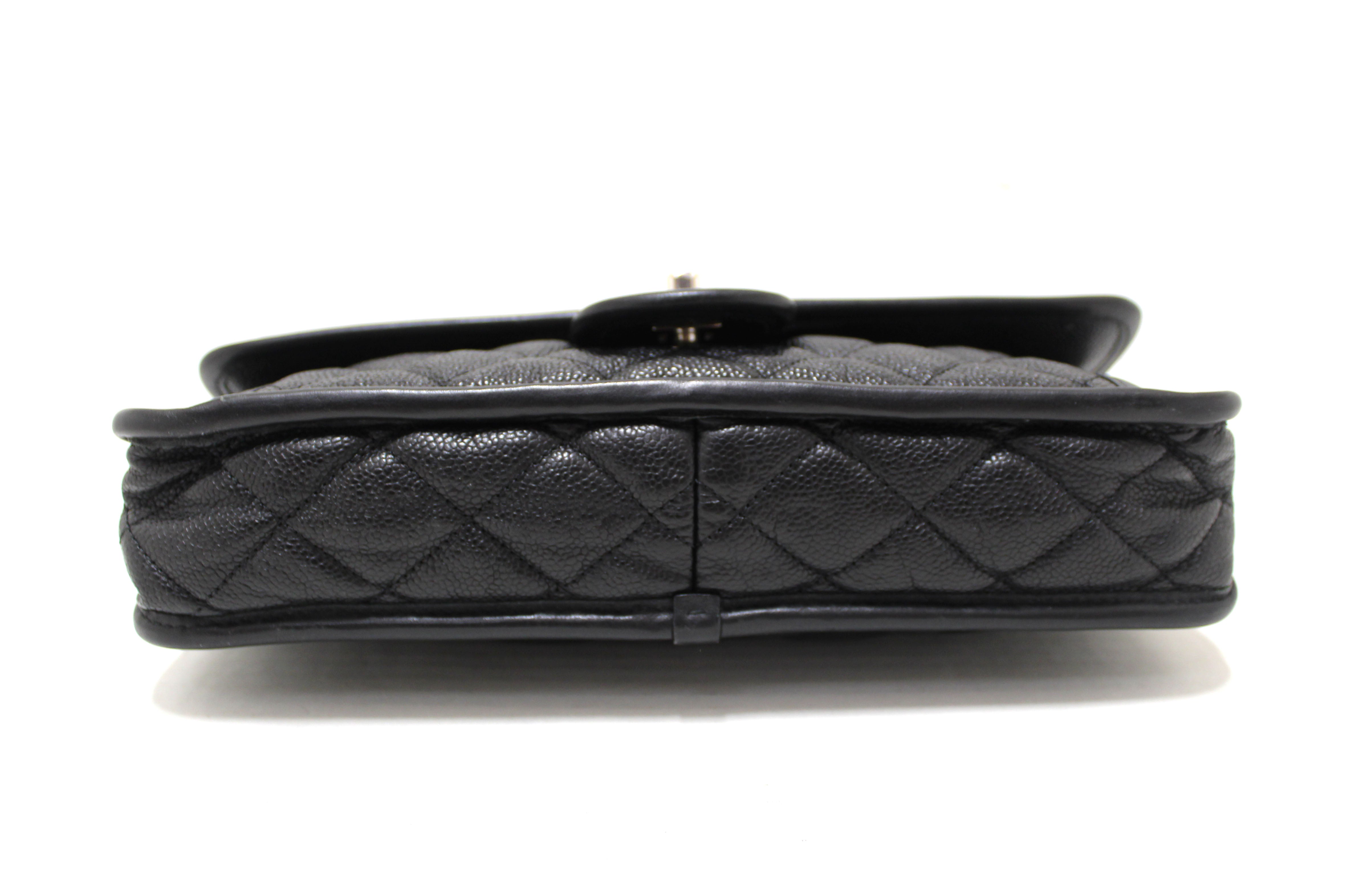 Authentic Chanel Black Quilted Caviar Leather Riviera Flap Shoulder Bag