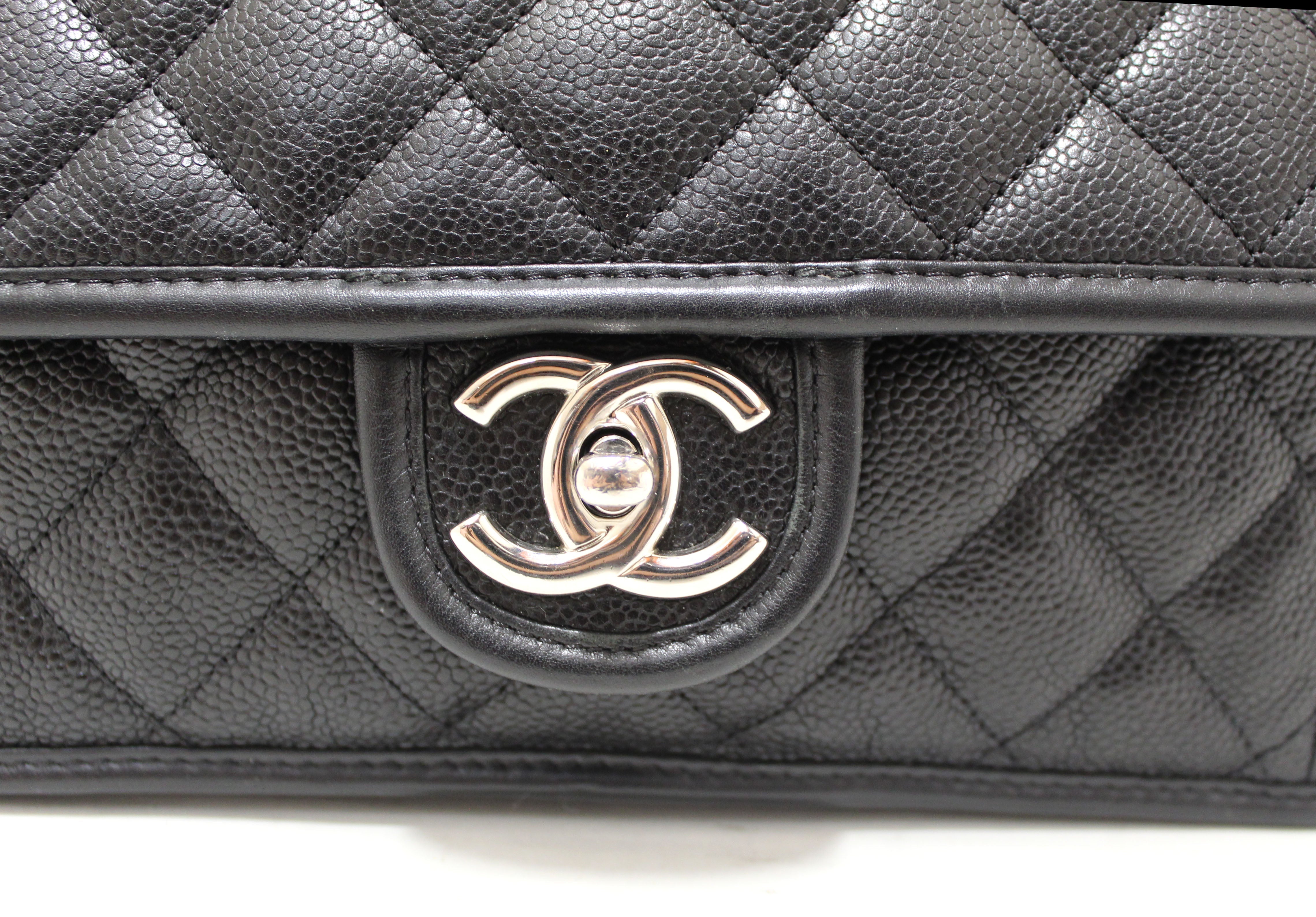 Authentic Chanel Black Quilted Caviar Leather Riviera Flap Shoulder Bag