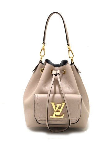 Authentic Louis Vuitton Beige Grained Calf Leather Lockme Bucket Bag