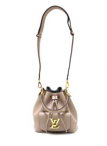 Authentic Louis Vuitton Beige Grained Calf Leather Lockme Bucket Bag