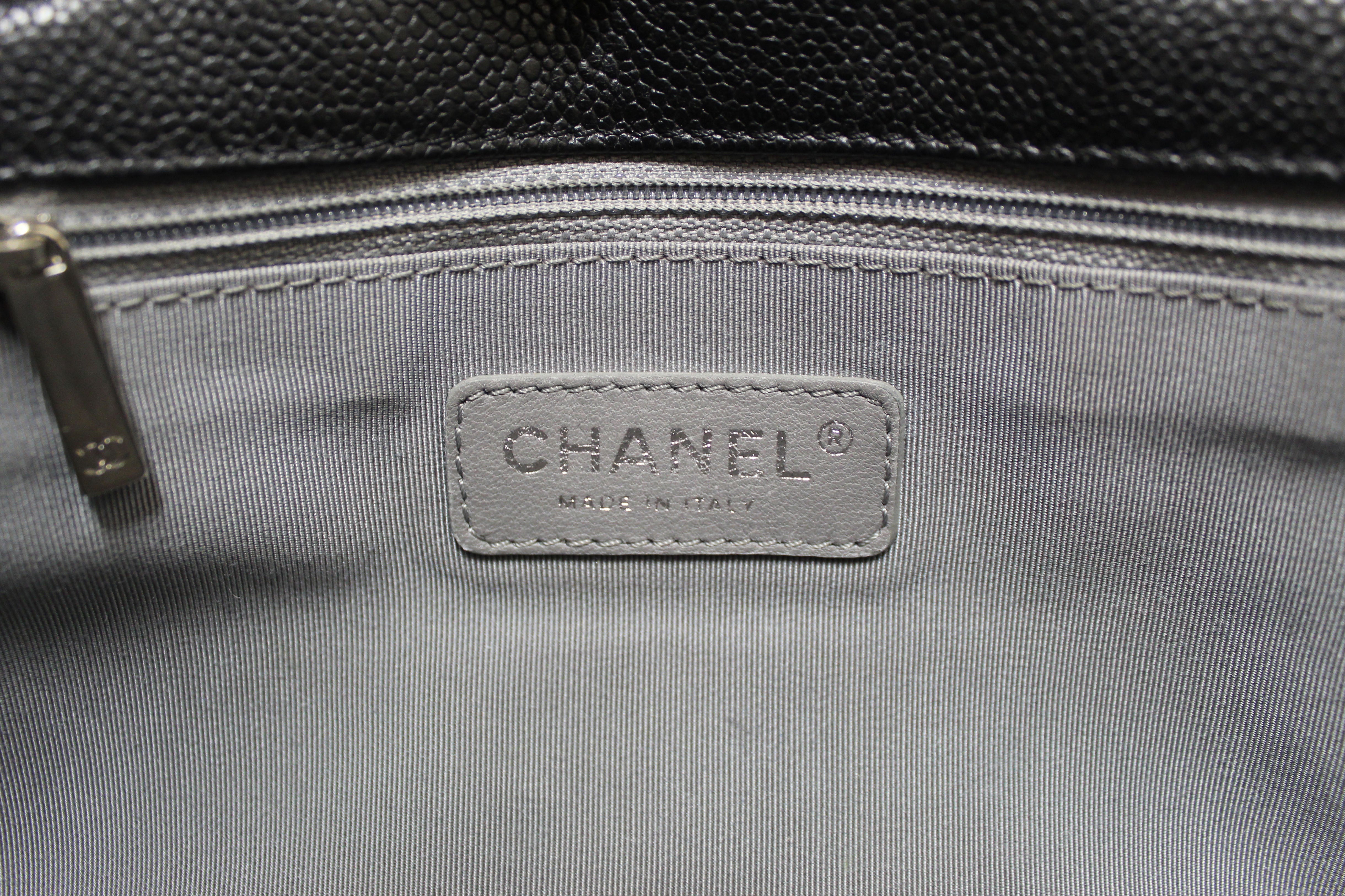 Authentic Chanel Black Quilted Caviar Leather Riviera Flap Shoulder Bag