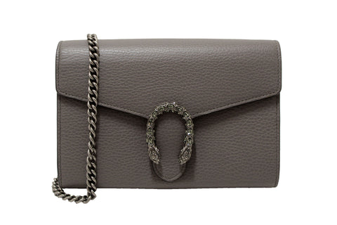 Authentic NEW Gucci Grey Leather Dionysus Mini Chain Wallet