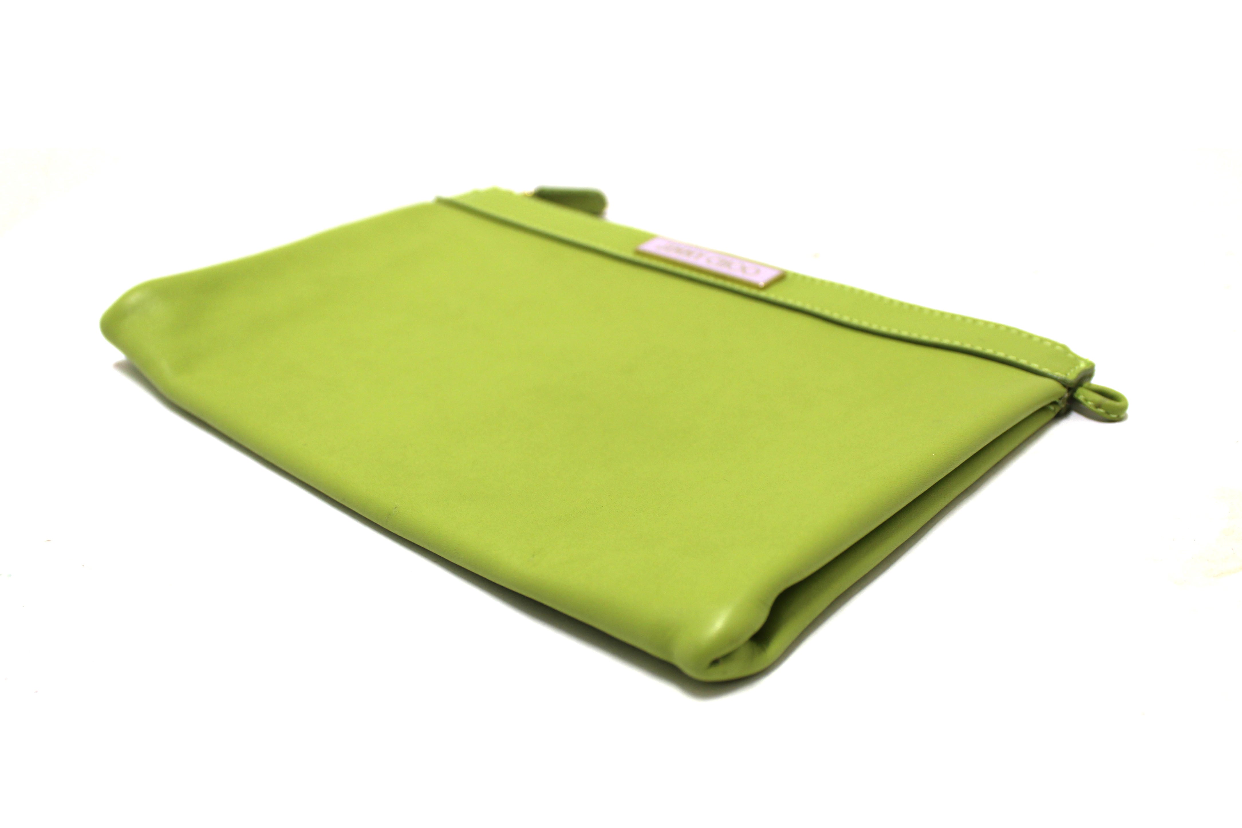 Authentic Jimmy Choo Lime Green Leather Zipper Pouch