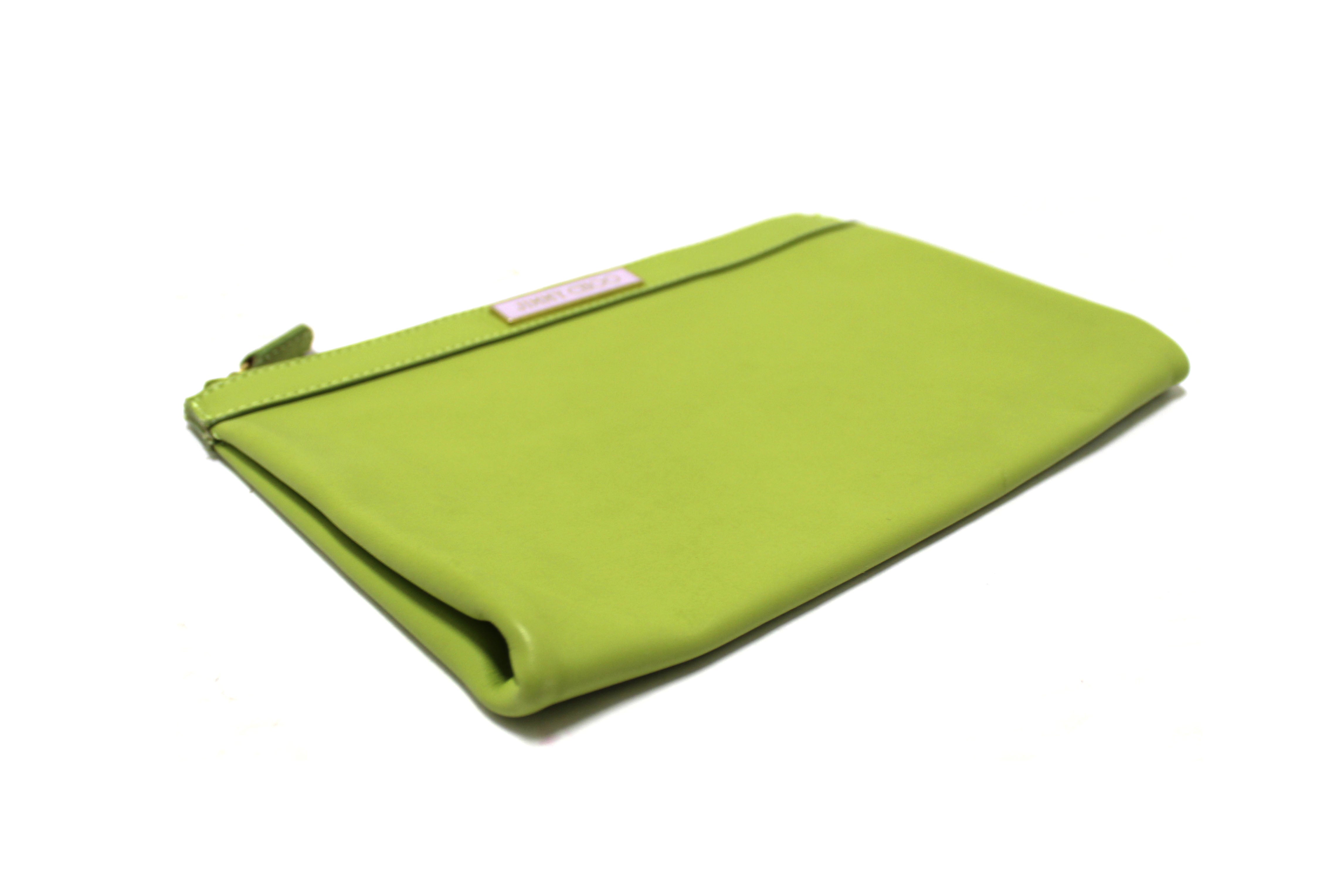 Authentic Jimmy Choo Lime Green Leather Zipper Pouch