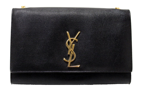 Authentic Saint Laurent Black Grain De Poudre Embossed Leather Medium Kate Bag