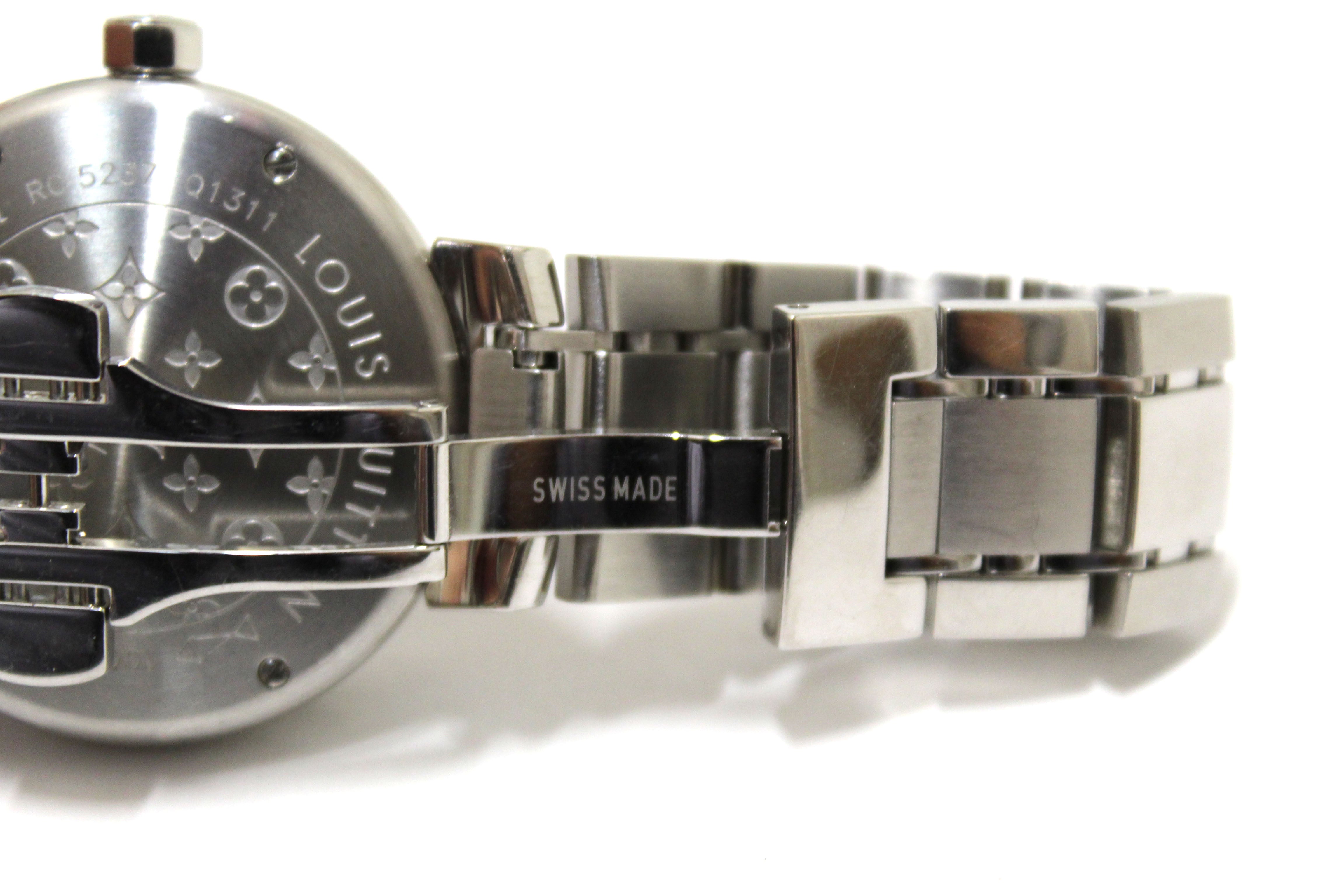 Authentic Louis Vuitton Tambour Quartz Watch in Brown Steel