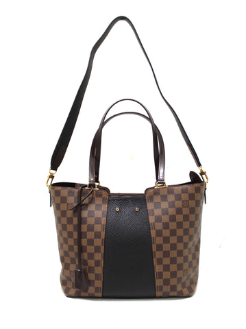 Authentic Louis Vuitton Damier Ebene with Black Leather Jersey Tote Bag