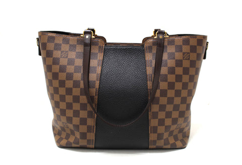 Authentic Louis Vuitton Damier Ebene with Black Leather Jersey Tote Bag