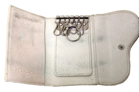 Authentic Christian Dior Vintage Saddle White Leather 6 Key Rings Holder