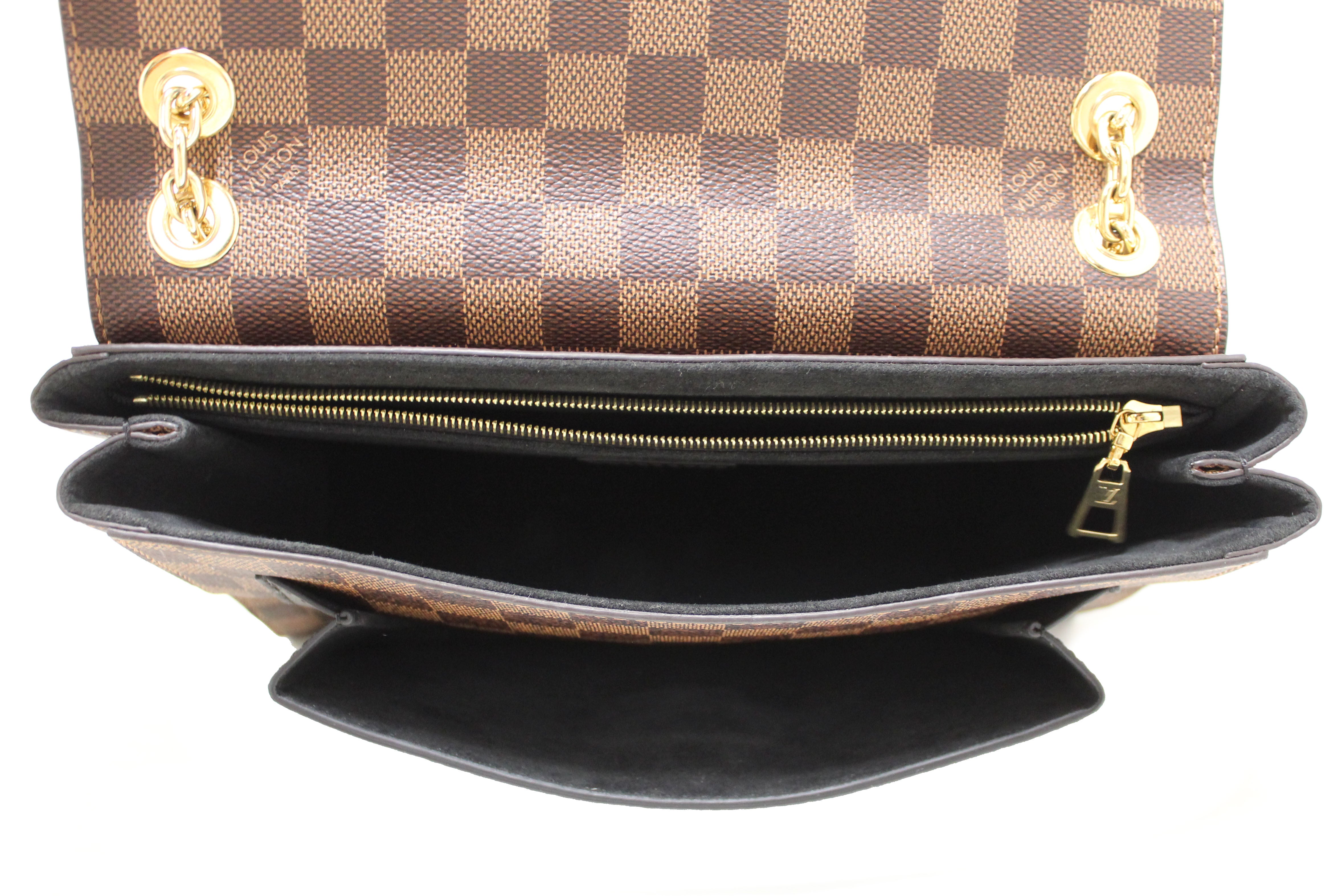 Authentic Louis Vuitton Damier Ebene Canvas with Black Soft Calf Leather Vavin PM Bag