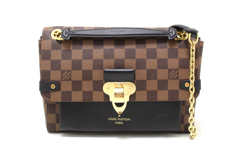 Authentic Louis Vuitton Damier Ebene Canvas with Black Soft Calf Leather Vavin PM Bag