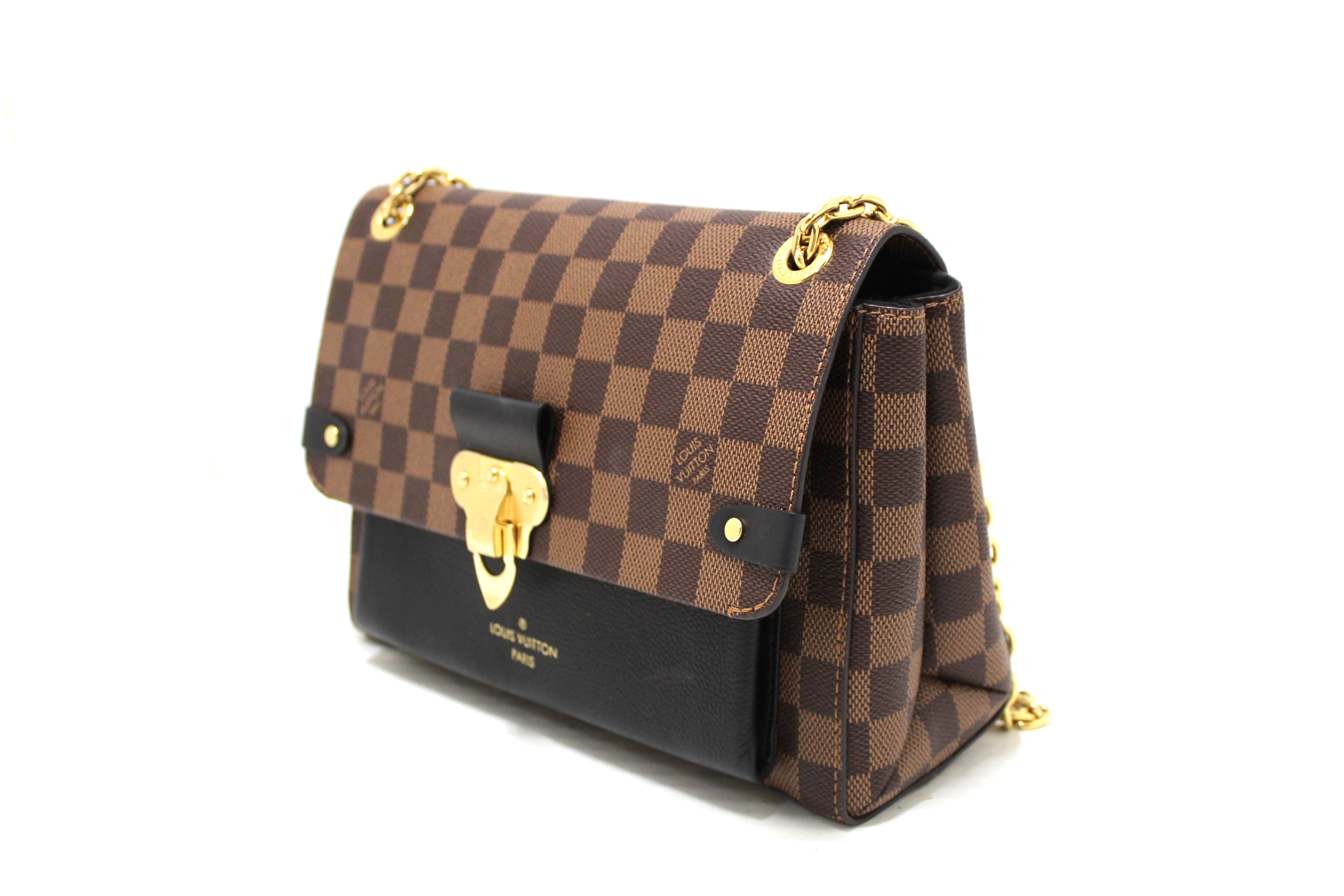 Authentic Louis Vuitton Damier Ebene Canvas with Black Soft Calf Leather Vavin PM Bag