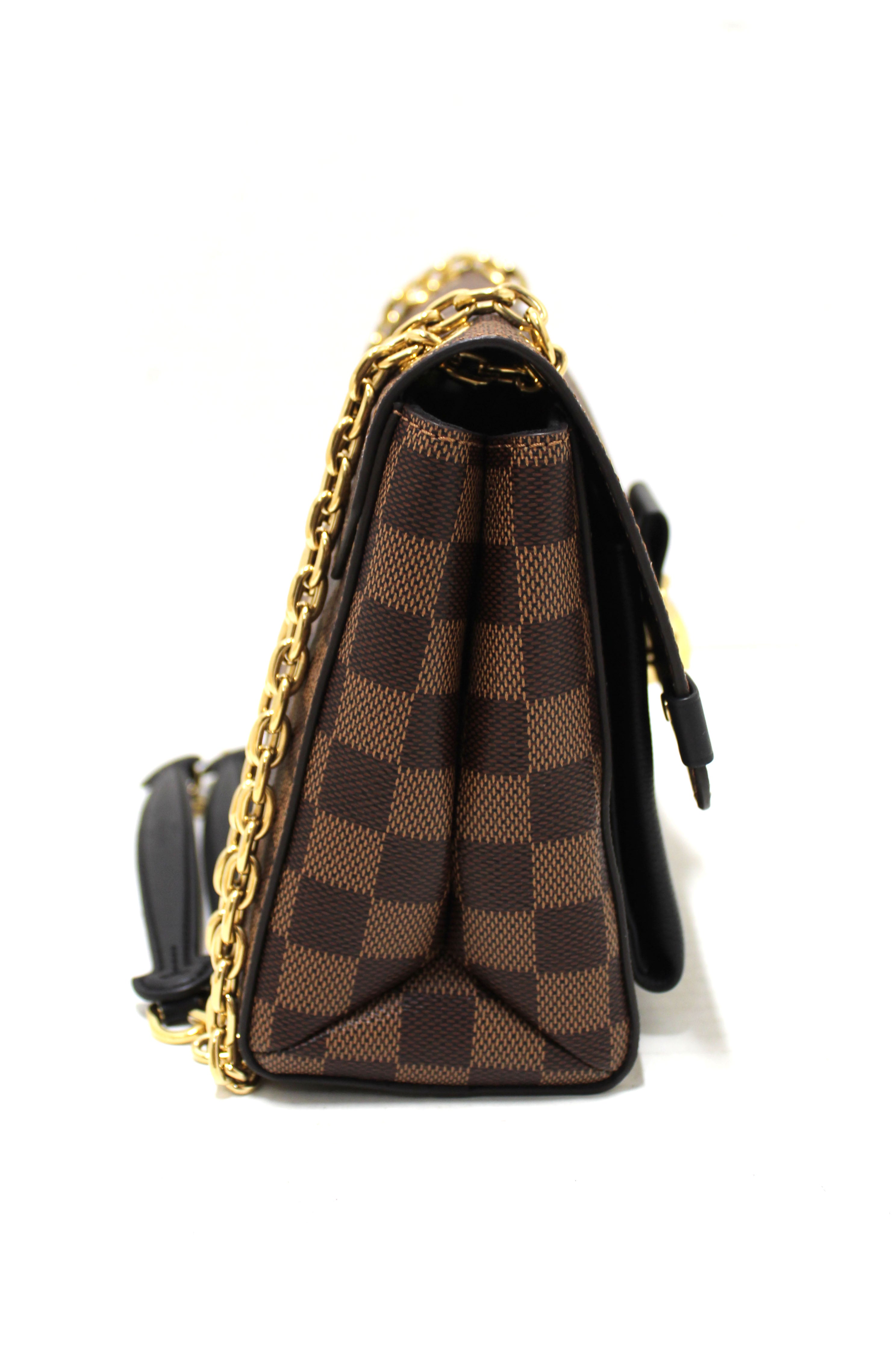 Authentic Louis Vuitton Damier Ebene Canvas with Black Soft Calf Leather Vavin PM Bag