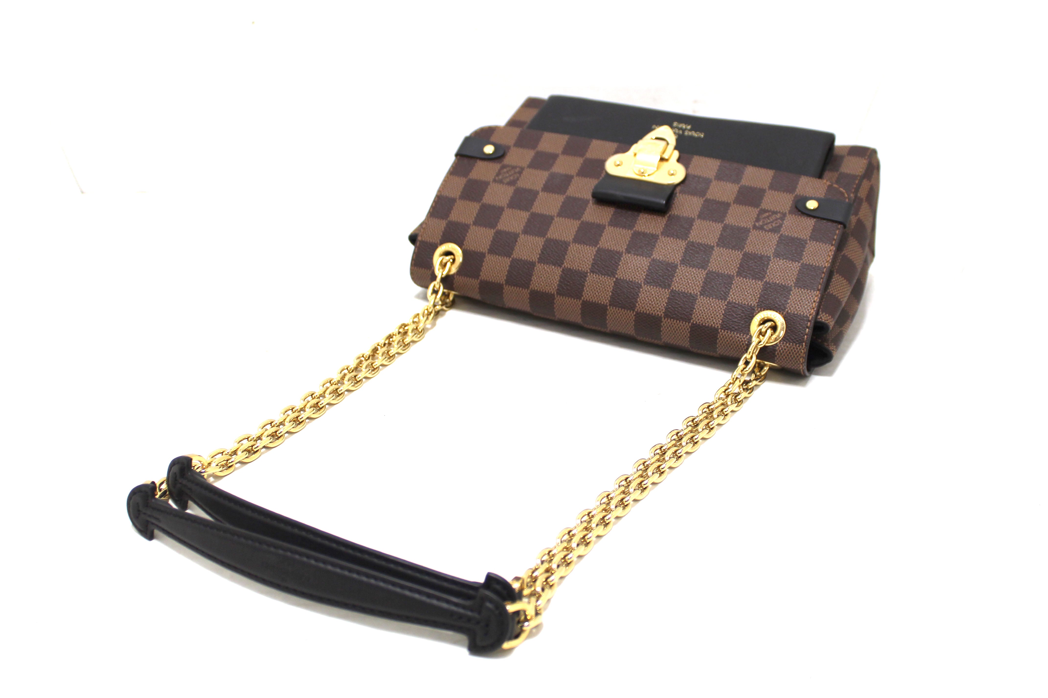 Authentic Louis Vuitton Damier Ebene Canvas with Black Soft Calf Leather Vavin PM Bag