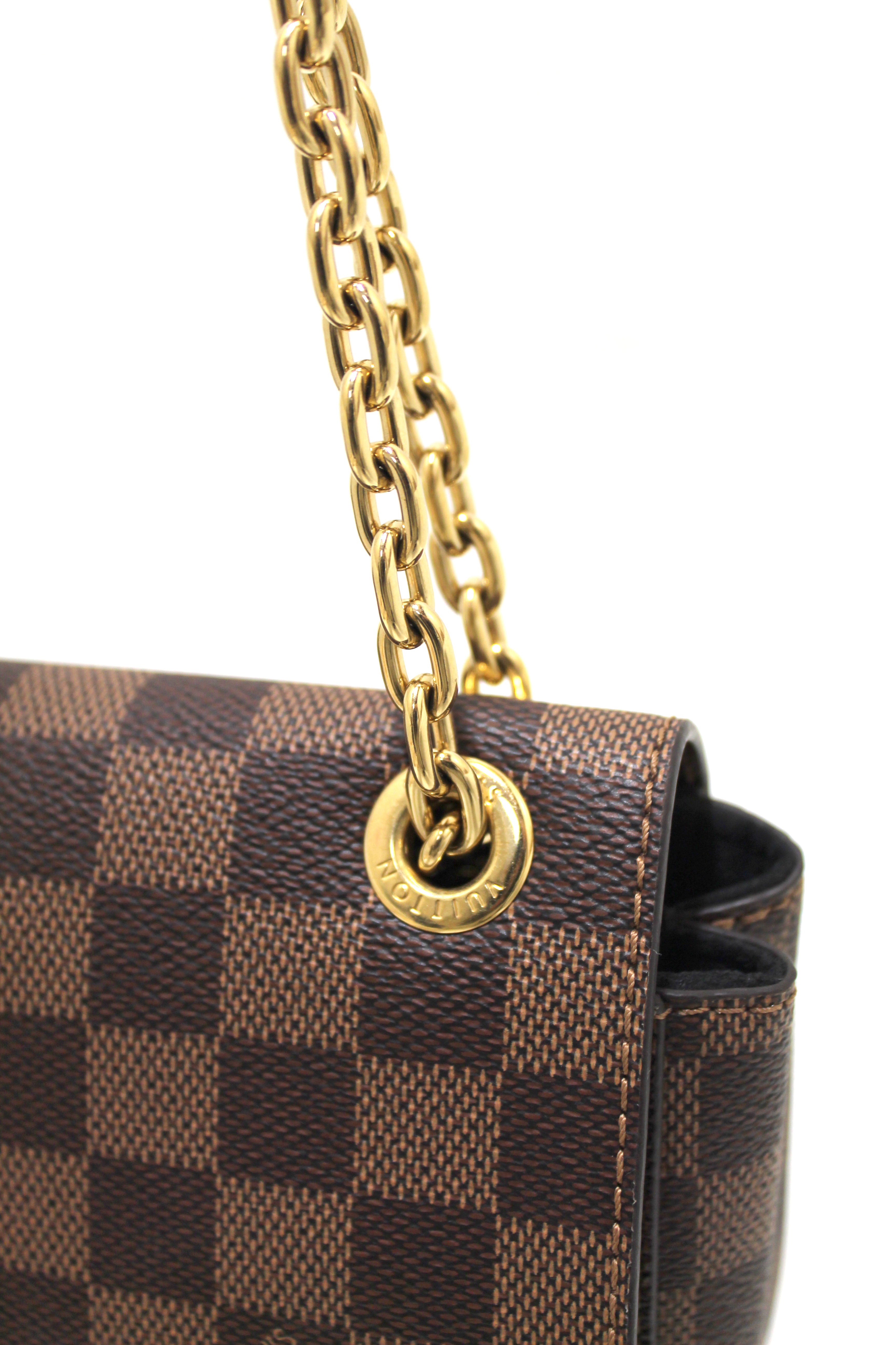 Authentic Louis Vuitton Damier Ebene Canvas with Black Soft Calf Leather Vavin PM Bag