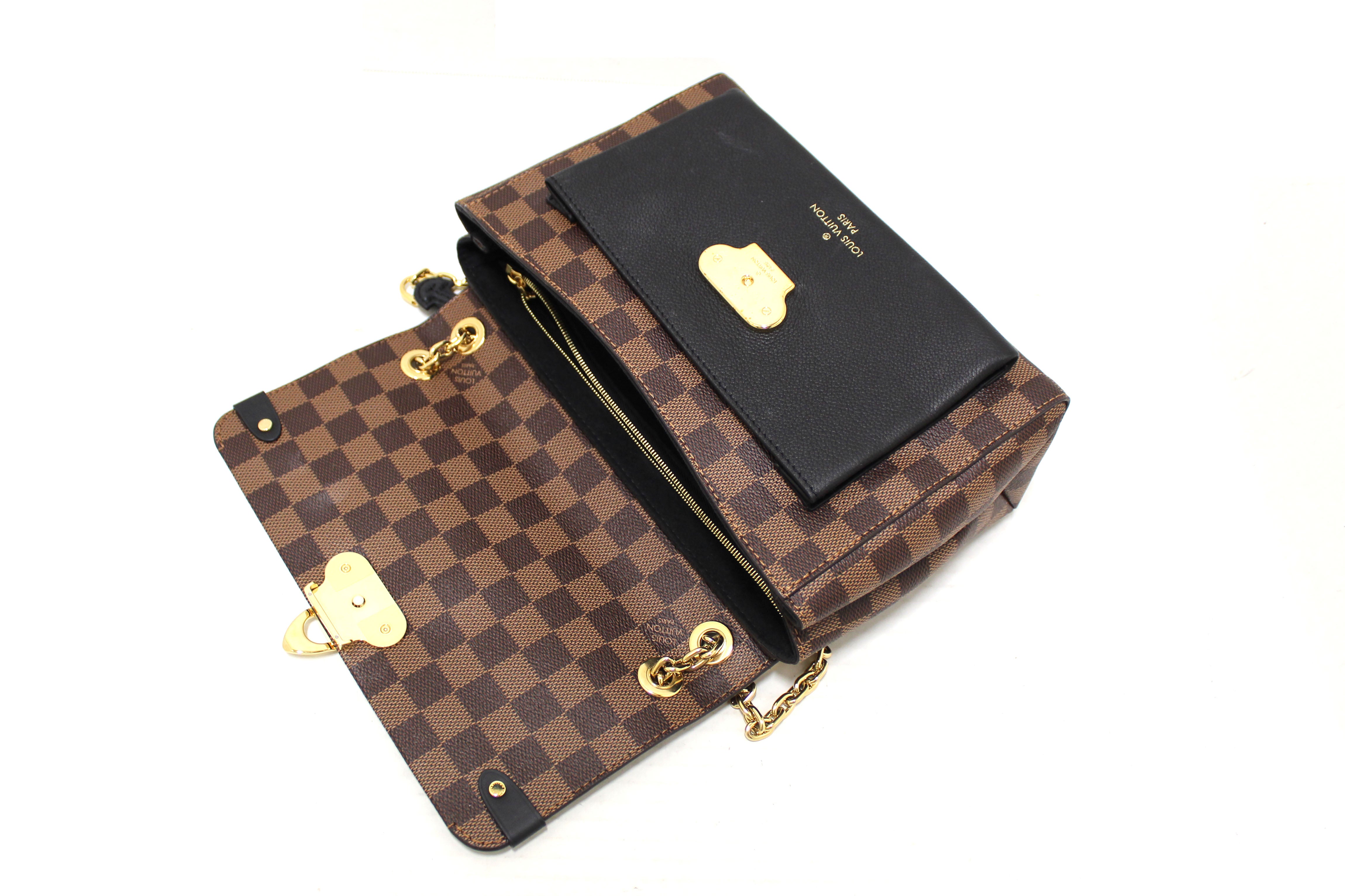 Authentic Louis Vuitton Damier Ebene Canvas with Black Soft Calf Leather Vavin PM Bag