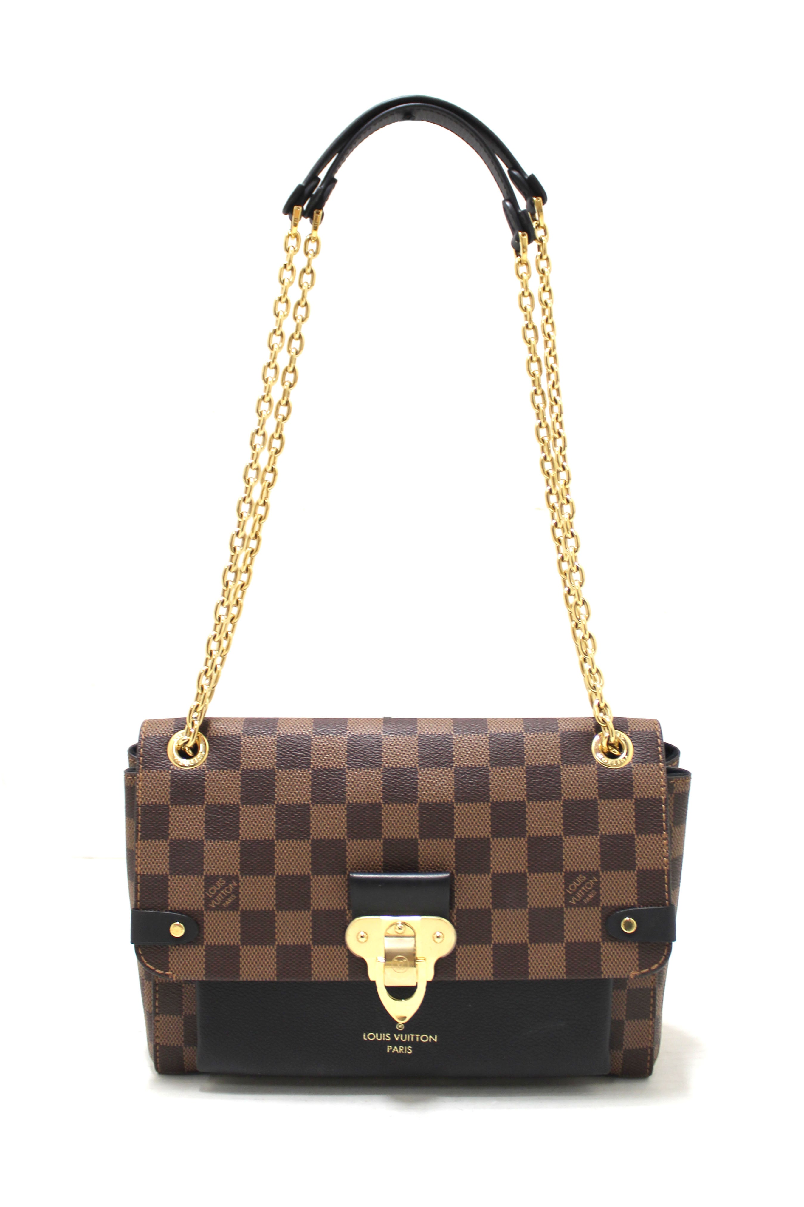 Authentic Louis Vuitton Damier Ebene Canvas with Black Soft Calf Leather Vavin PM Bag