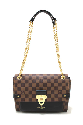 Authentic Louis Vuitton Damier Ebene Canvas with Black Soft Calf Leather Vavin PM Bag