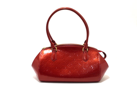 Authentic Louis Vuitton Red Monogram Vernis Sherwood PM Shoulder Handbag