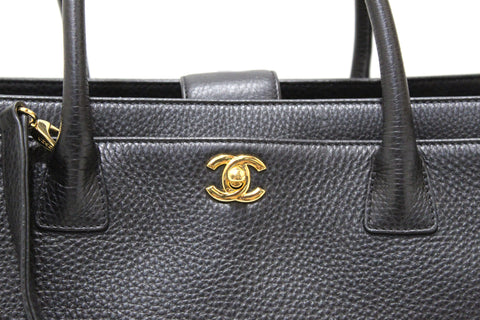 Authentic Chanel Black Calfskin Cerf Executive Shopper Shoulder Tote Bag