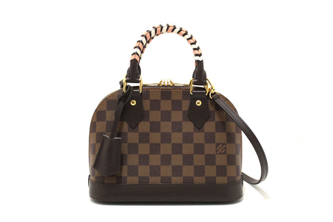 Authentic Louis Vuitton Damier Ebene Braided Alma BB Handbag