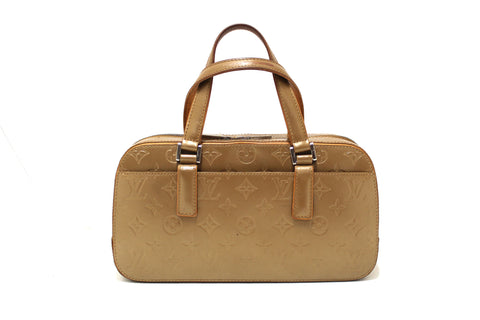 Authentic Louis Vuitton Gold Matte Monogram Vernis Shelton Handbag