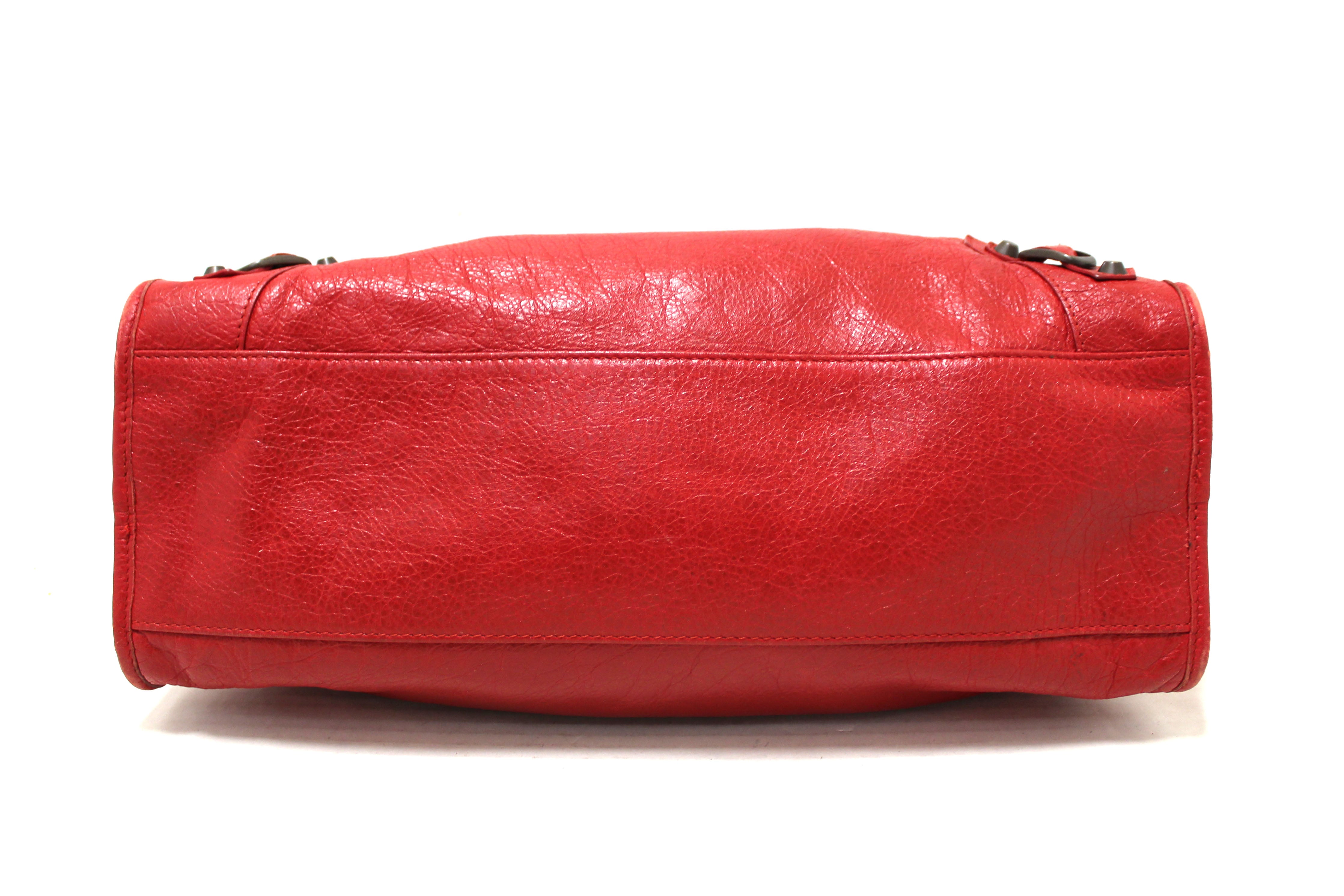 Authentic Balenciaga Red Classic City Lambskin Leather Shoulder Bag