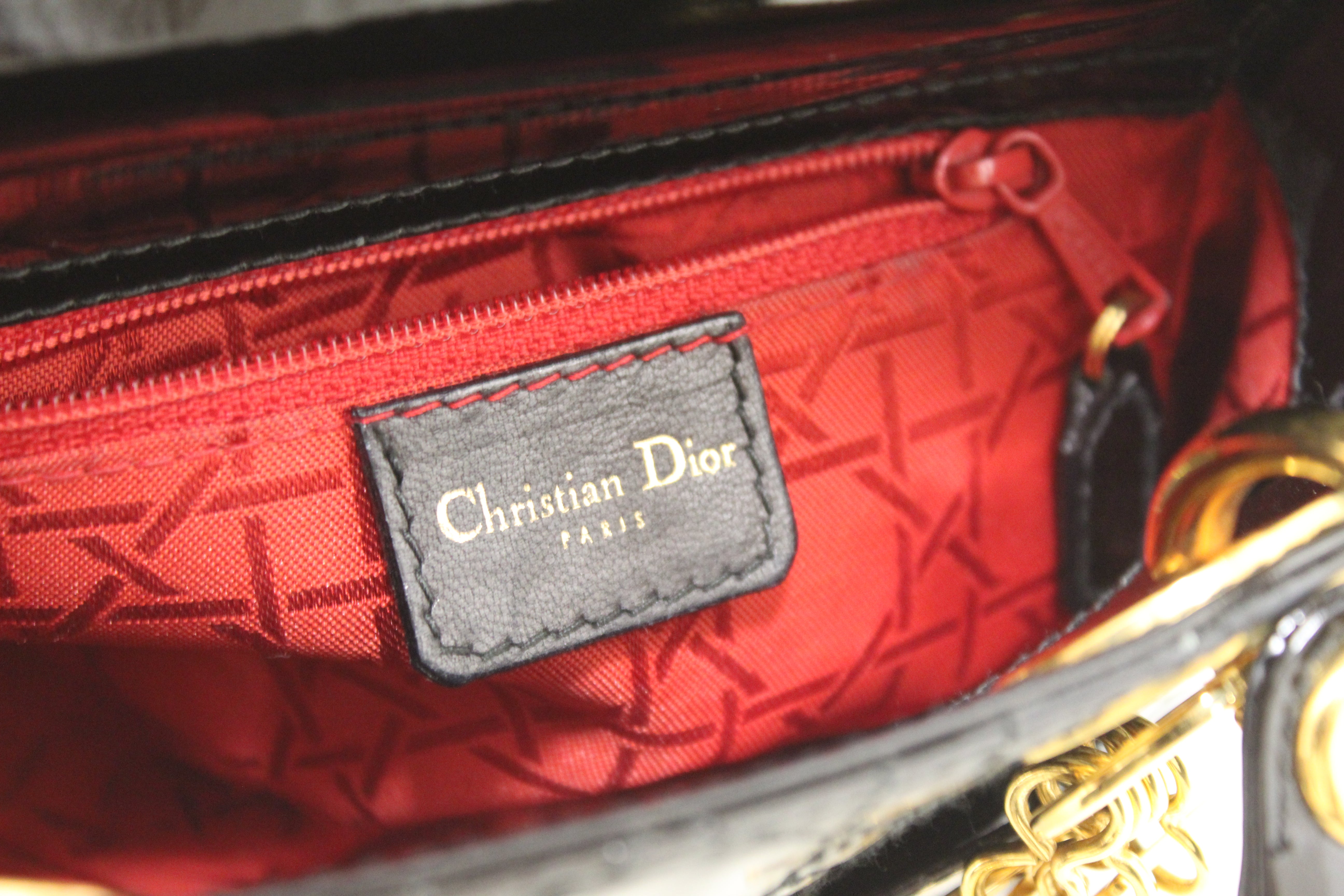 Authentic Christian Dior Black Patent Leather Cannage Mini Lady Dior Bag