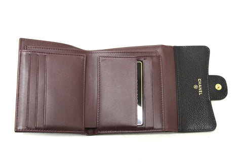 Authentic Chanel Black Quilted Caviar Leather Classic Small Flap Wallet