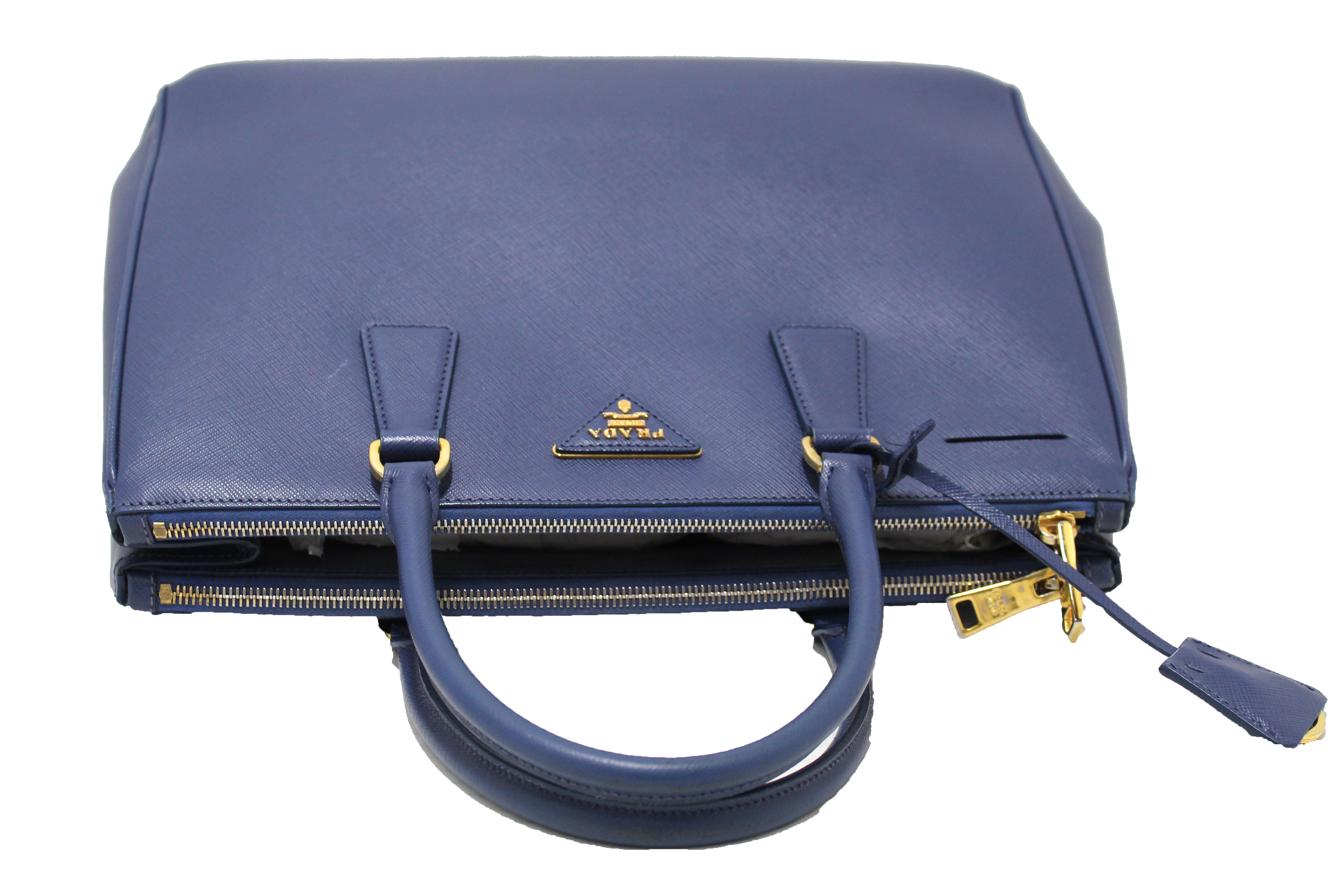 Authentic Prada Blue Saffiano Lux Leather Galleria Large Tote Bag