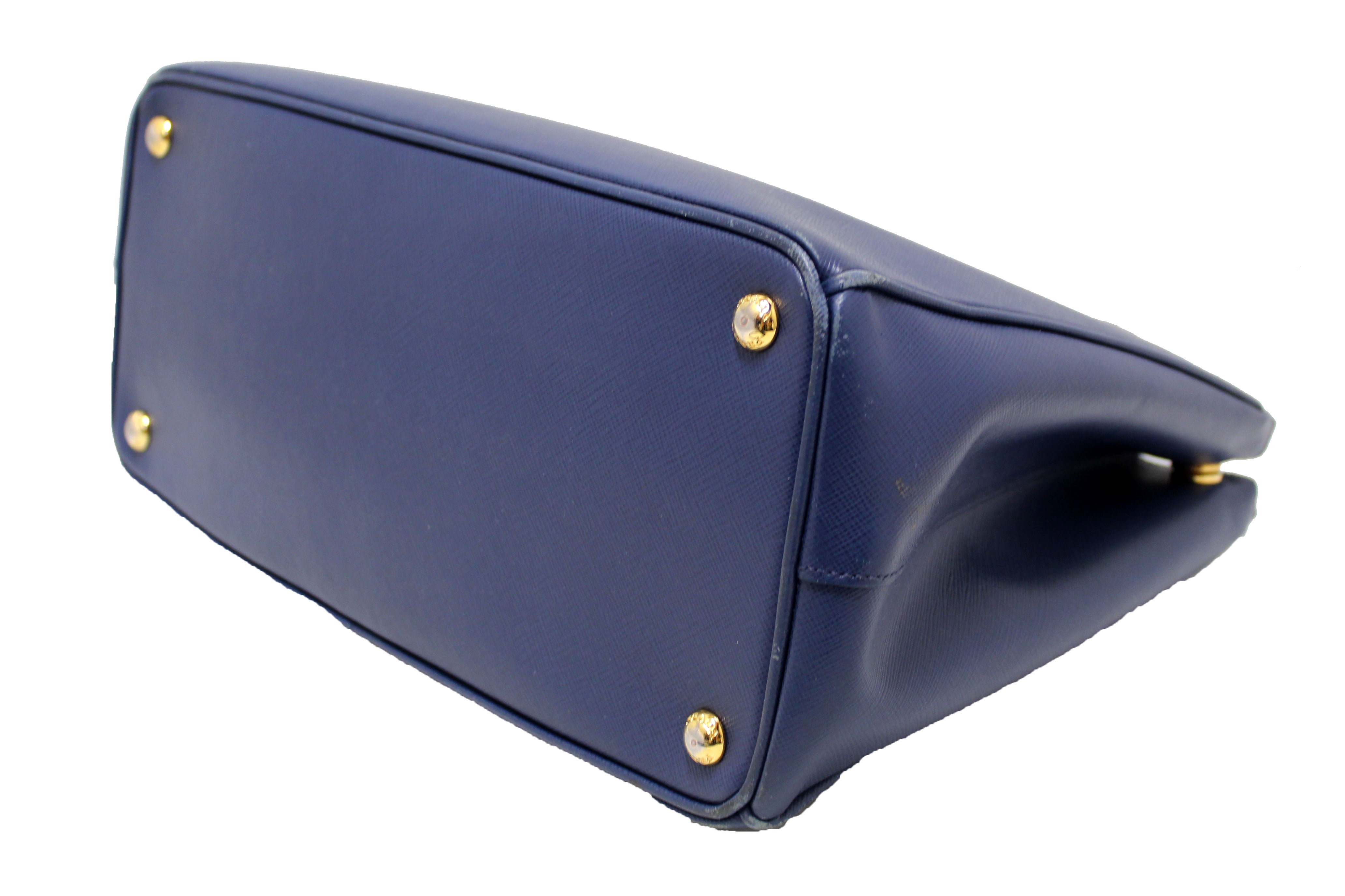 Authentic Prada Blue Saffiano Lux Leather Galleria Large Tote Bag