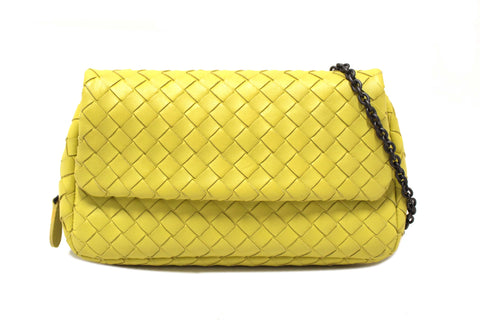 Authentic Bottega Veneta Yellow Nappa Intrecciato Leather Small Messenger Bag