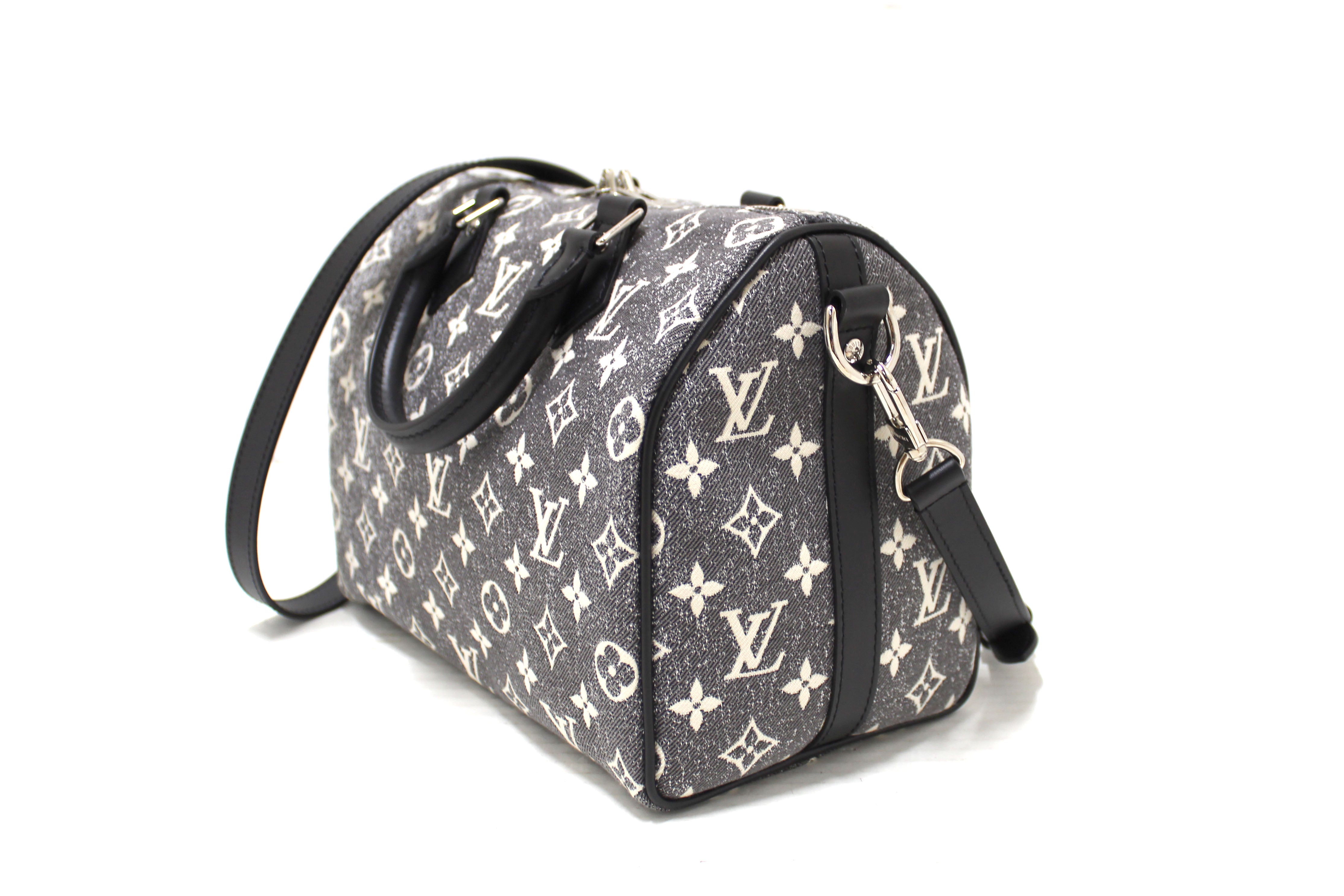 Authentic Louis Vuitton Monogram Grey Jacquard Denim Speedy 25 Bandouliere Bag