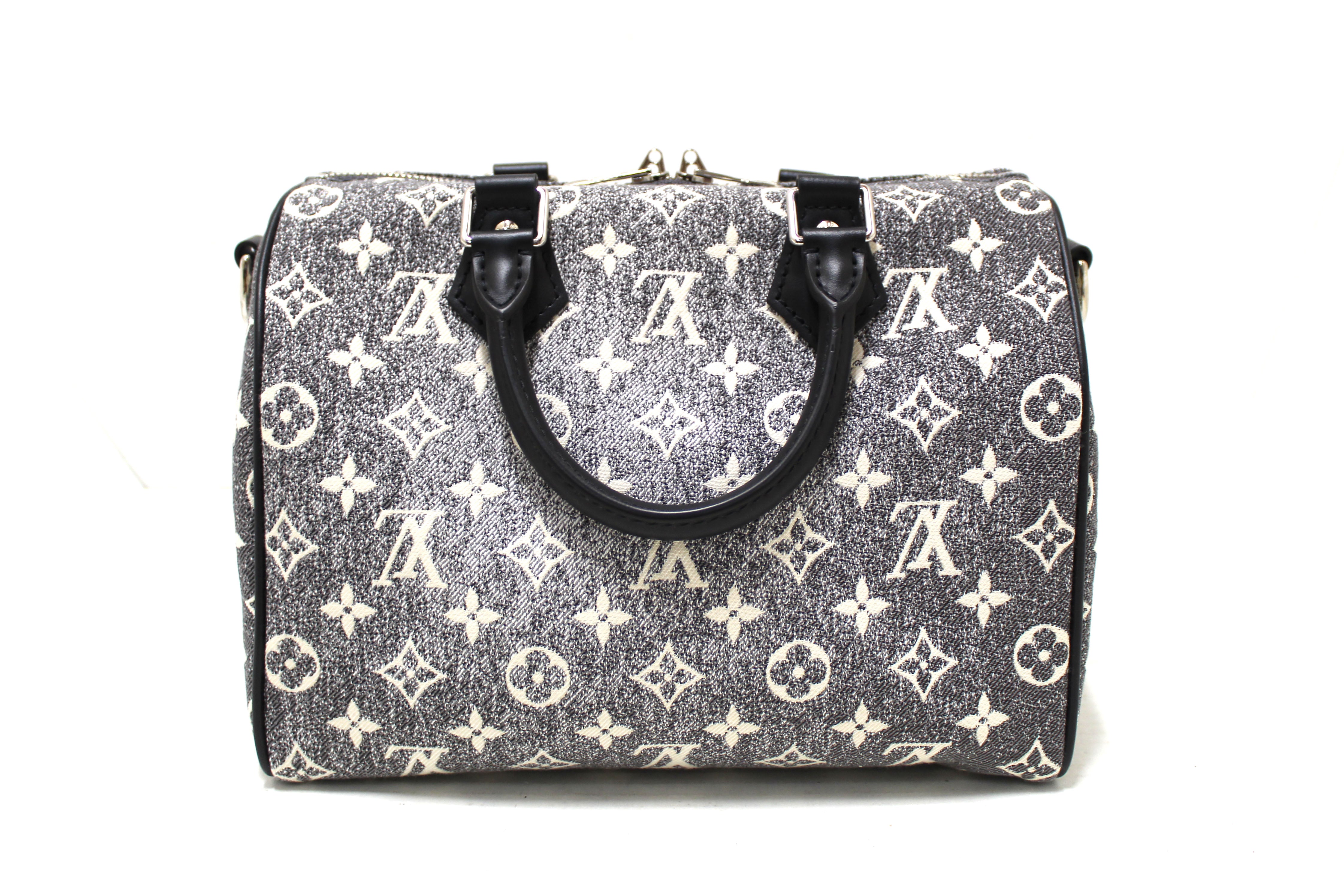 Authentic Louis Vuitton Monogram Grey Jacquard Denim Speedy 25 Bandouliere Bag