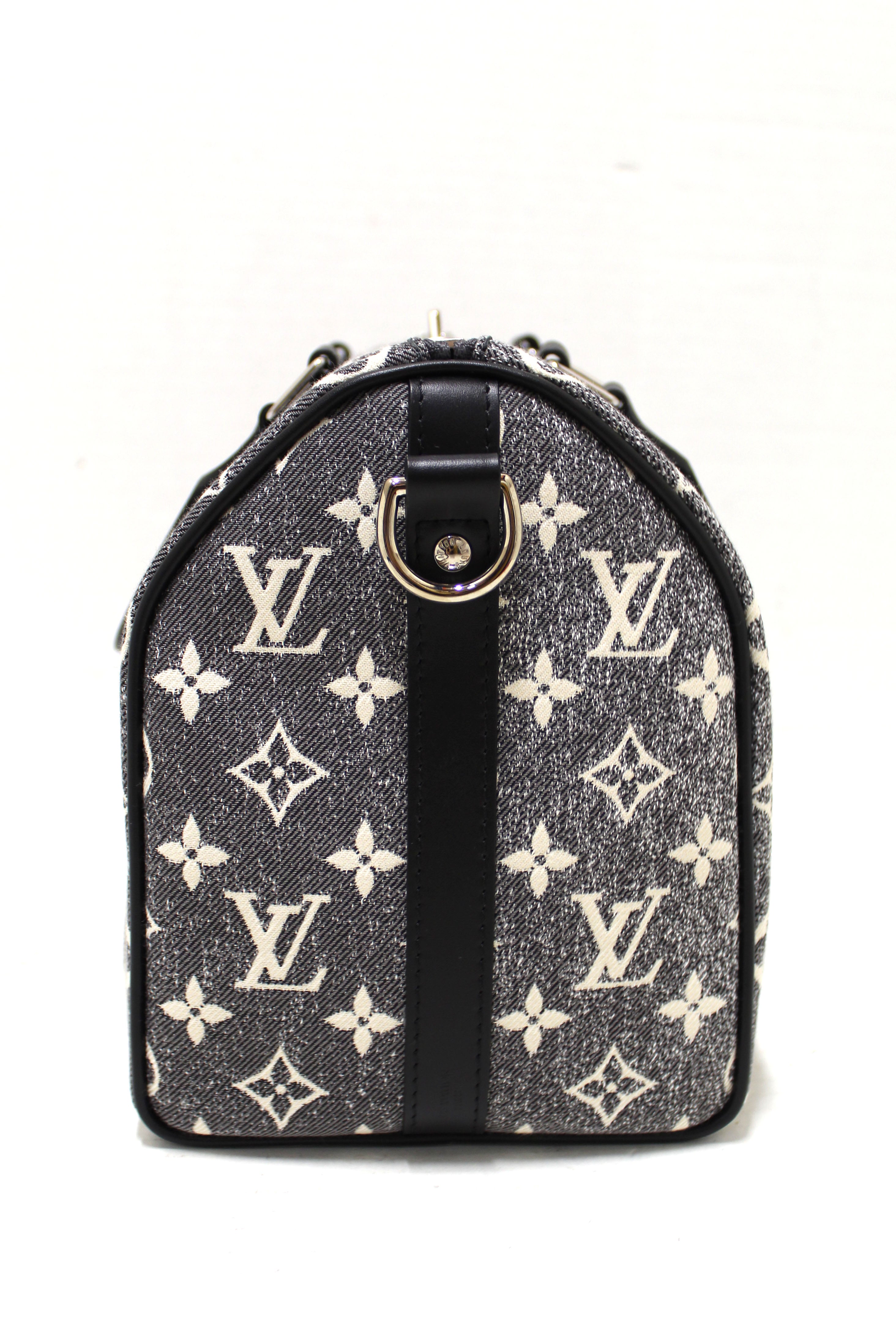 Authentic Louis Vuitton Monogram Grey Jacquard Denim Speedy 25 Bandouliere Bag