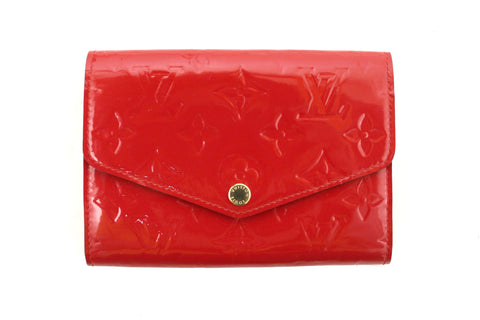 Authentic Louis Vuitton Red Monogram Vernis Patent Leather Compact Curieuse Wallet