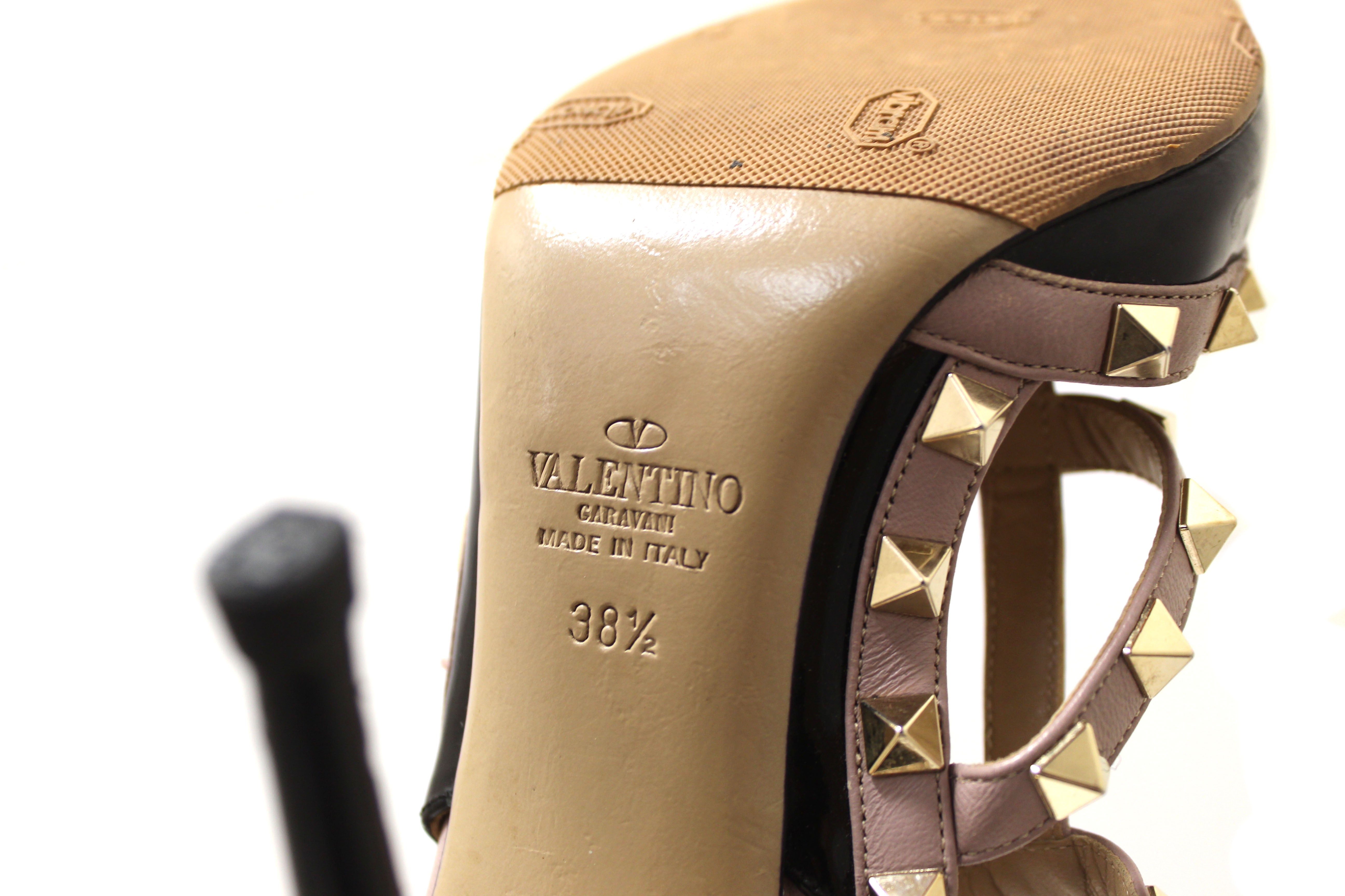Authentic Valentino Garavani Black Patent Leather Rockstud Ankle Strap Pump 100mm Size 38