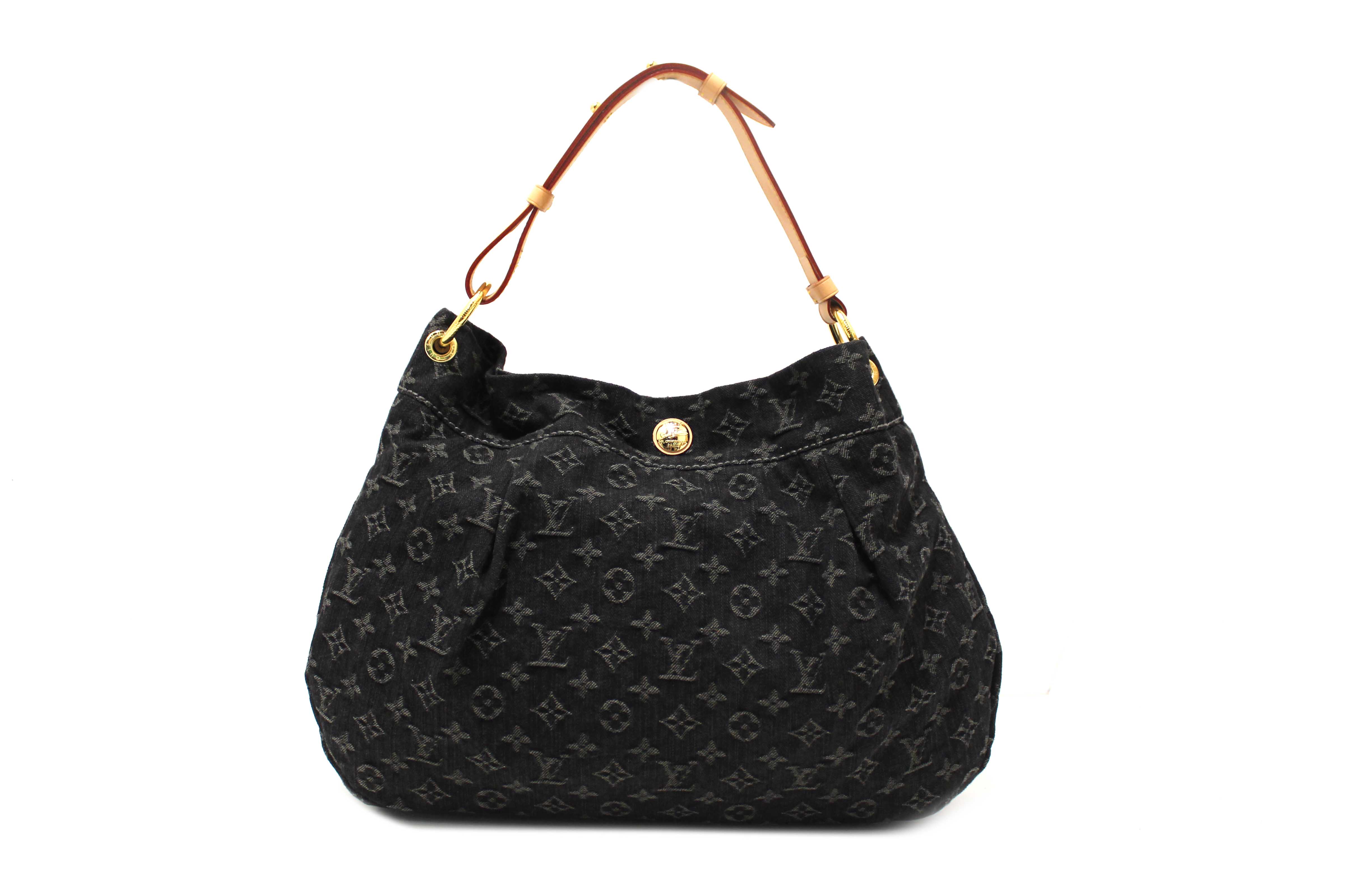 Authentic Louis Vuitton Black Monogram Denim Denim Daily PM Hobo Shoulder Bag