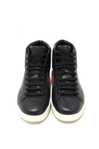 Authentic Gucci Men's Black Perforated Leather High Tops Sneakers Size 7.5