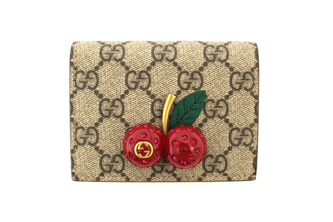 Authentic NEW Gucci GG Supreme Cherries Card Case Wallet