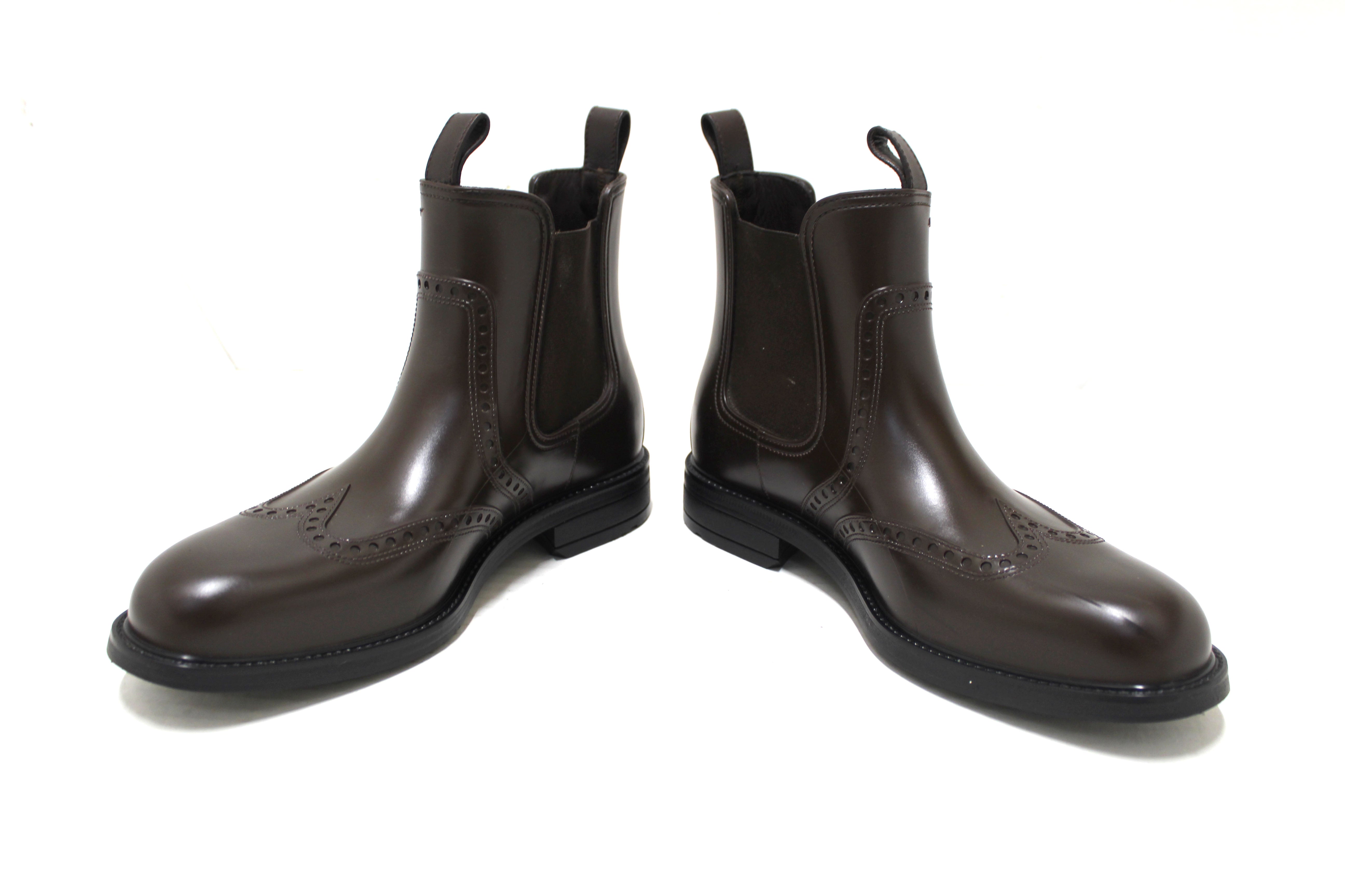 Authentic Salvatore Ferragamo Men's Chestnut Rubber Wingtip Brown Boots Size 7