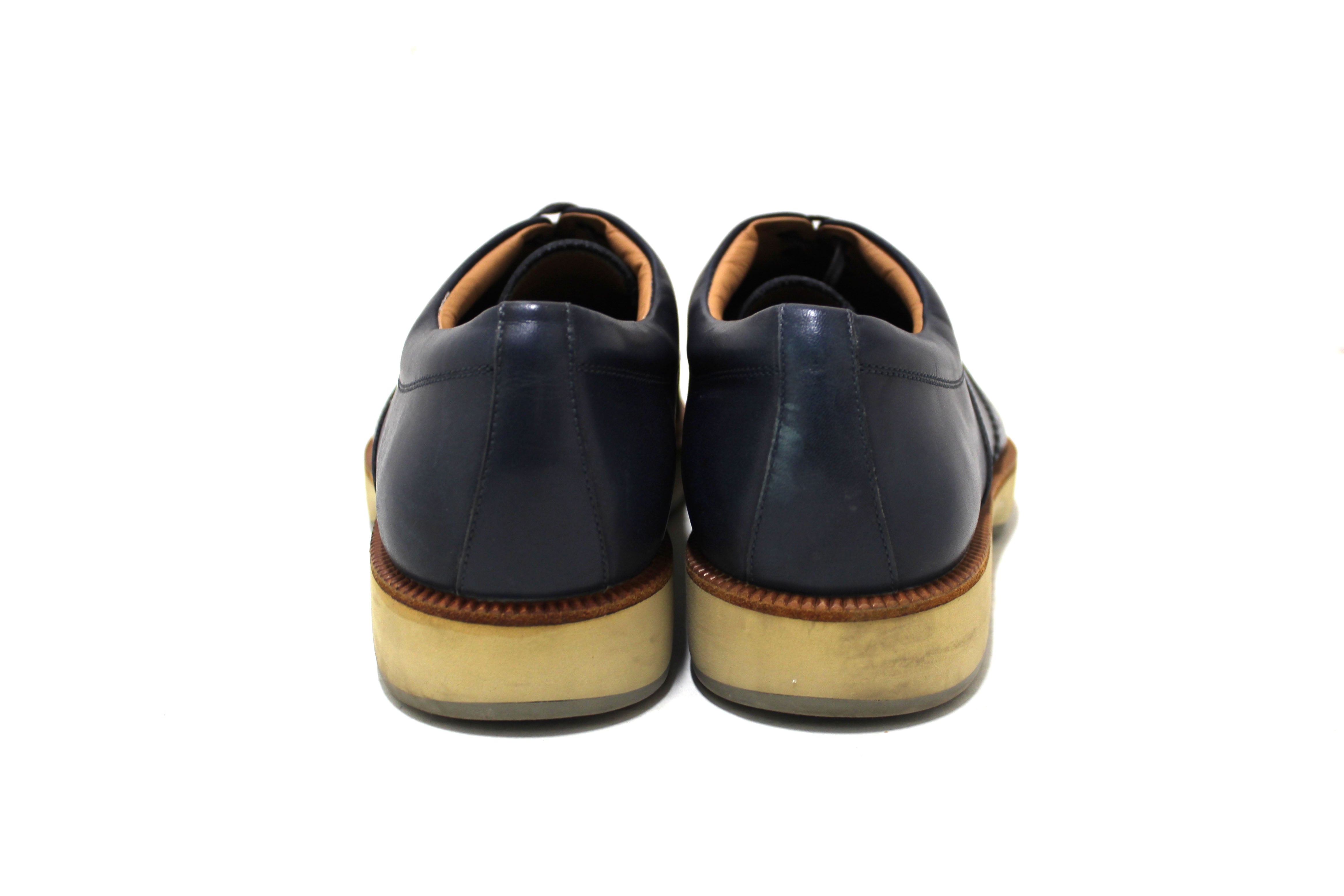 Authentic Salvatore Ferrgamo Men's Blue Calf Leather Wingtip Brogue Shoes size 8.5