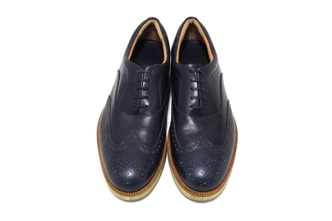 Authentic Salvatore Ferrgamo Men's Blue Calf Leather Wingtip Brogue Shoes size 8.5