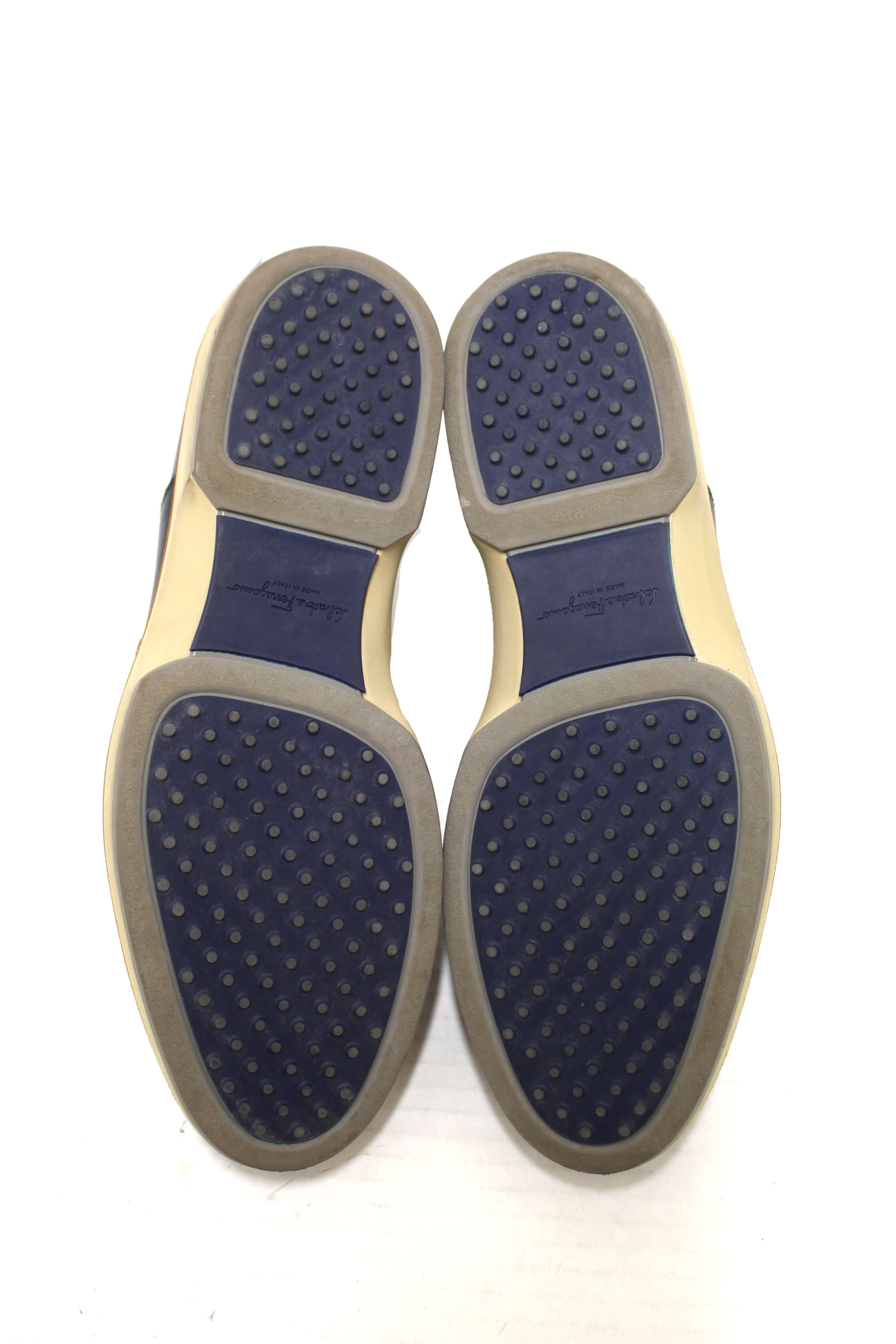Authentic Salvatore Ferrgamo Men's Blue Calf Leather Wingtip Brogue Shoes size 8.5