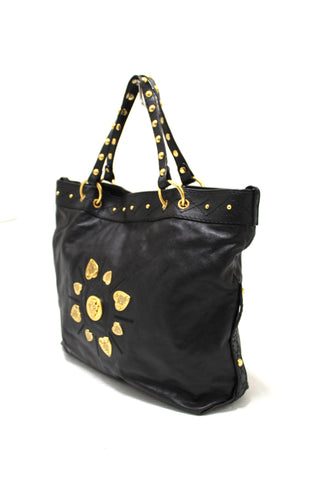 Authentic Gucci Black Leather Irina Babouska Heart Shoulder Tote