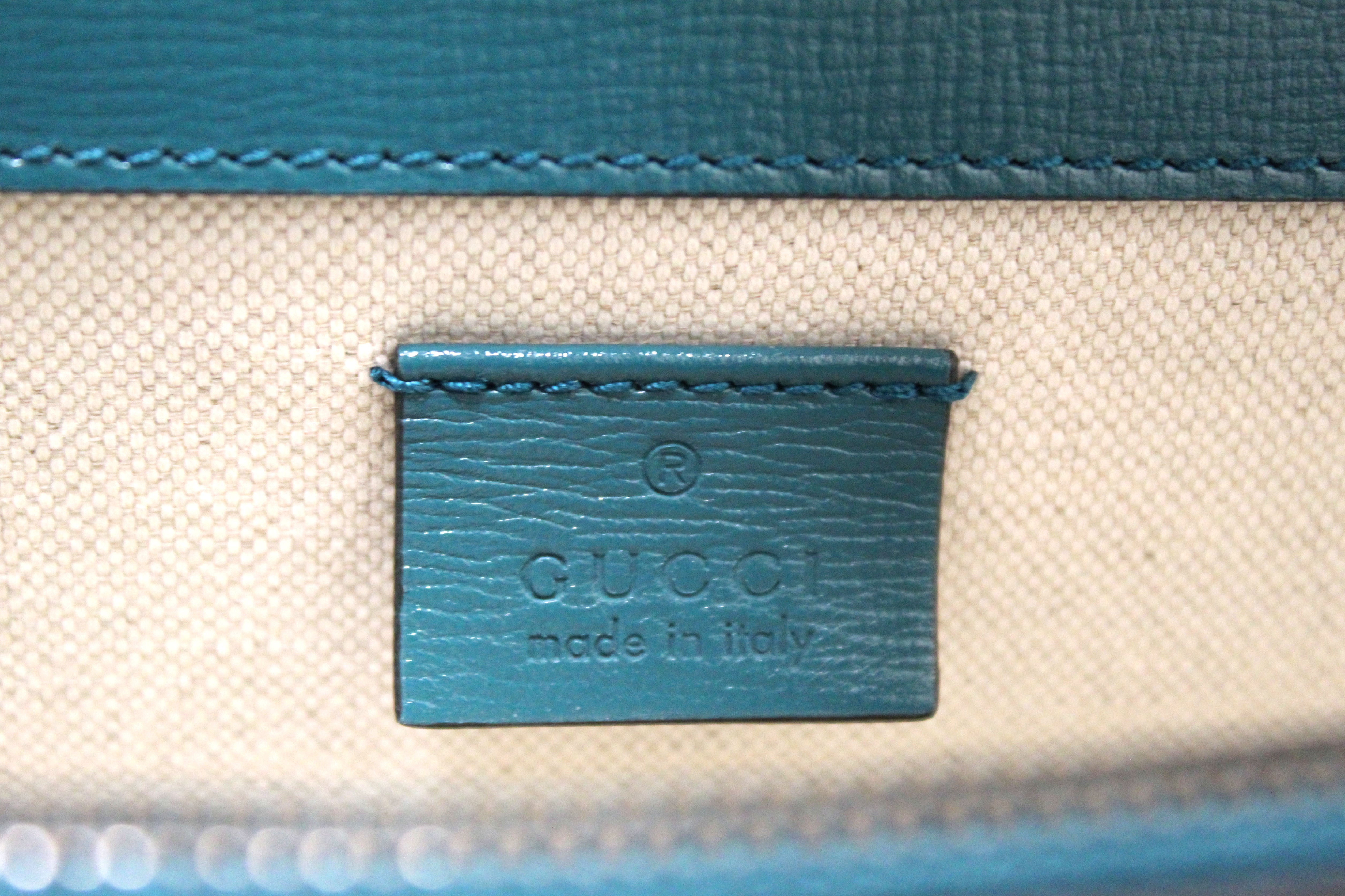 Authentic Gucci Blue Leather With Turquiose Leather Dionysus Small Shoulder Bag
