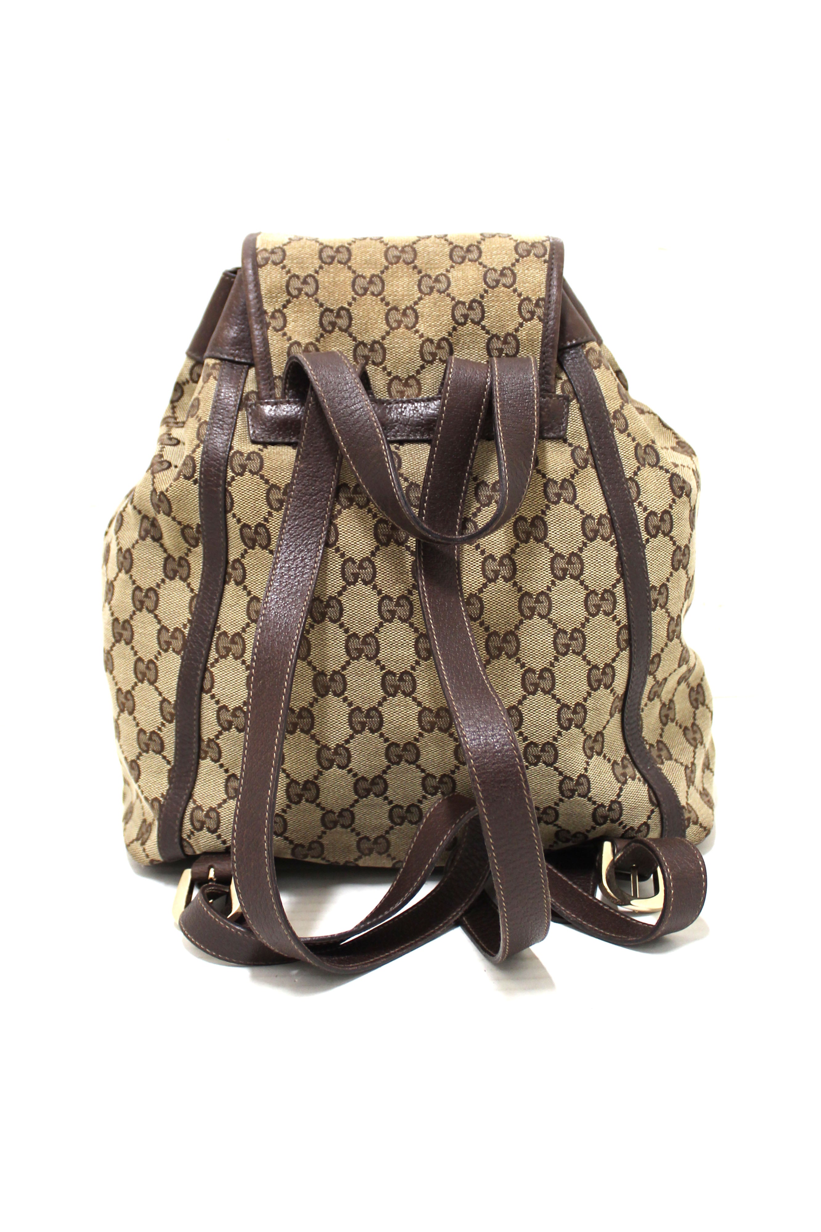 Authentic Gucci Brown GG Fabric Abbey Backpack