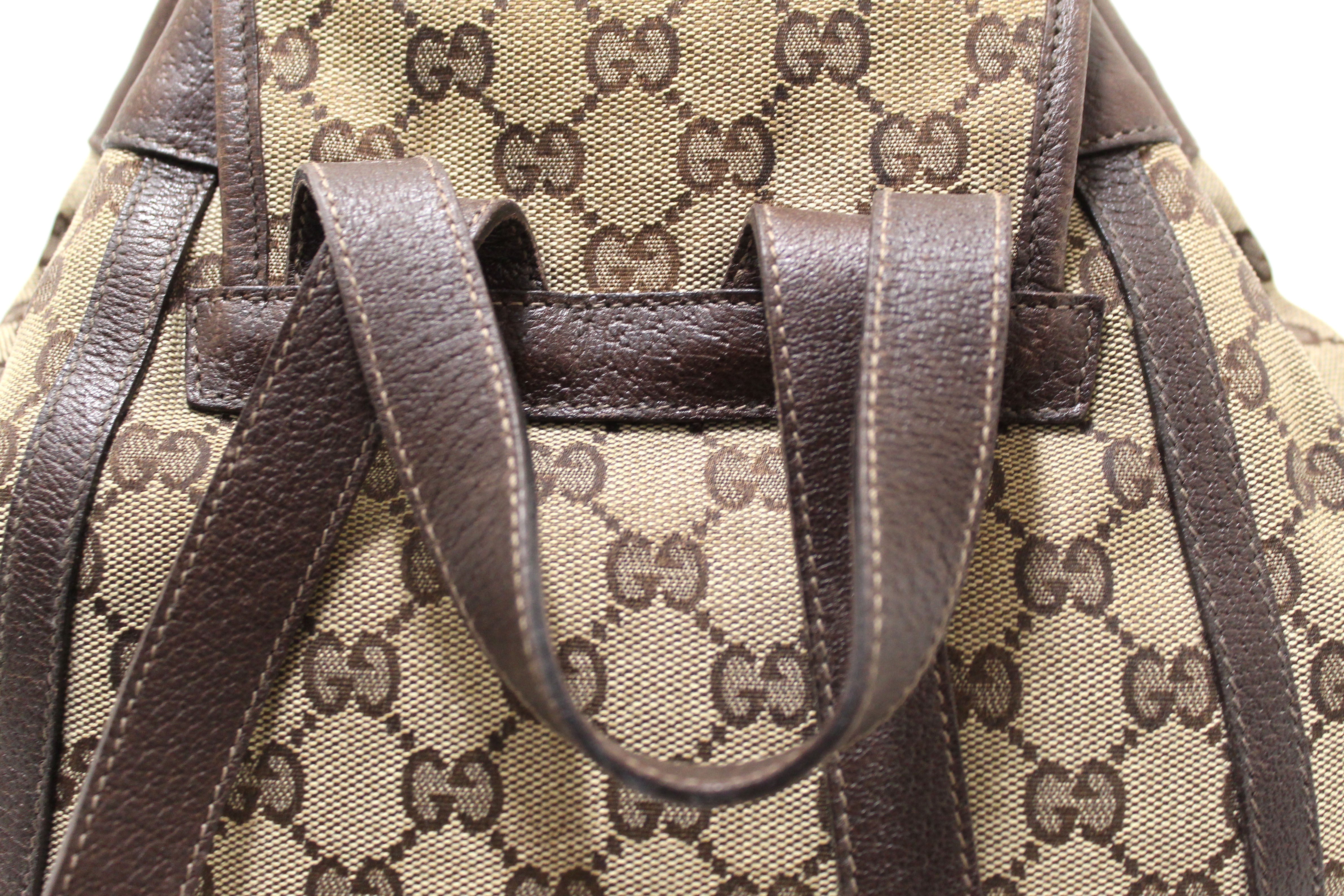 Authentic Gucci Brown GG Fabric Abbey Backpack