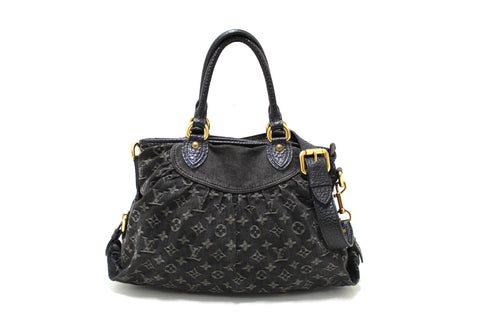 Authentic Louis Vuitton Black Denim Monogram Denim Neo Cabby PM Shoulder Bag
